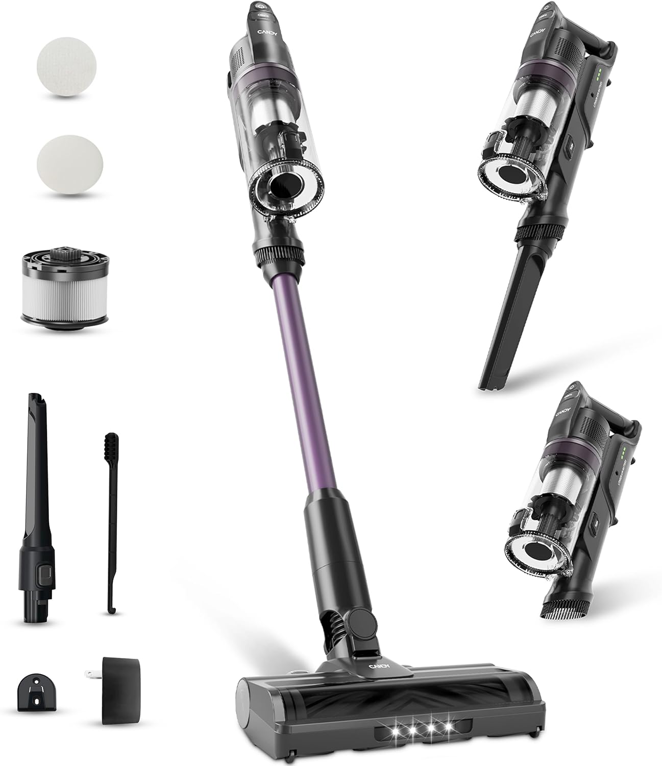 CANDY Cordless Vacuum Cleaner with 45-Min Runtime, Anti-Tangle Brush Roll & HEPA Filtration