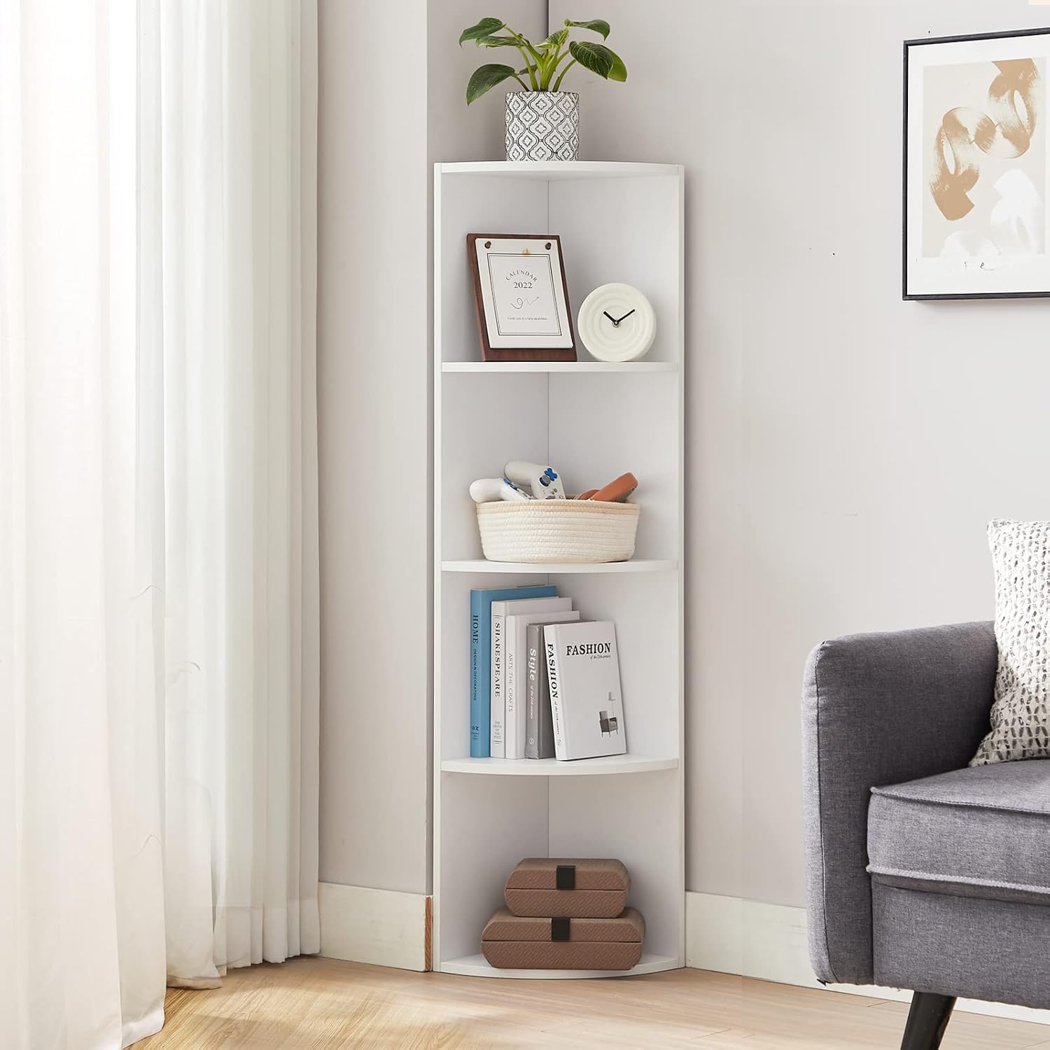 Detalle 2 de VASAGLE CUSTOS Collezione – Libreria Angolare a 4 Livelli, design bianco, robusta e pratica