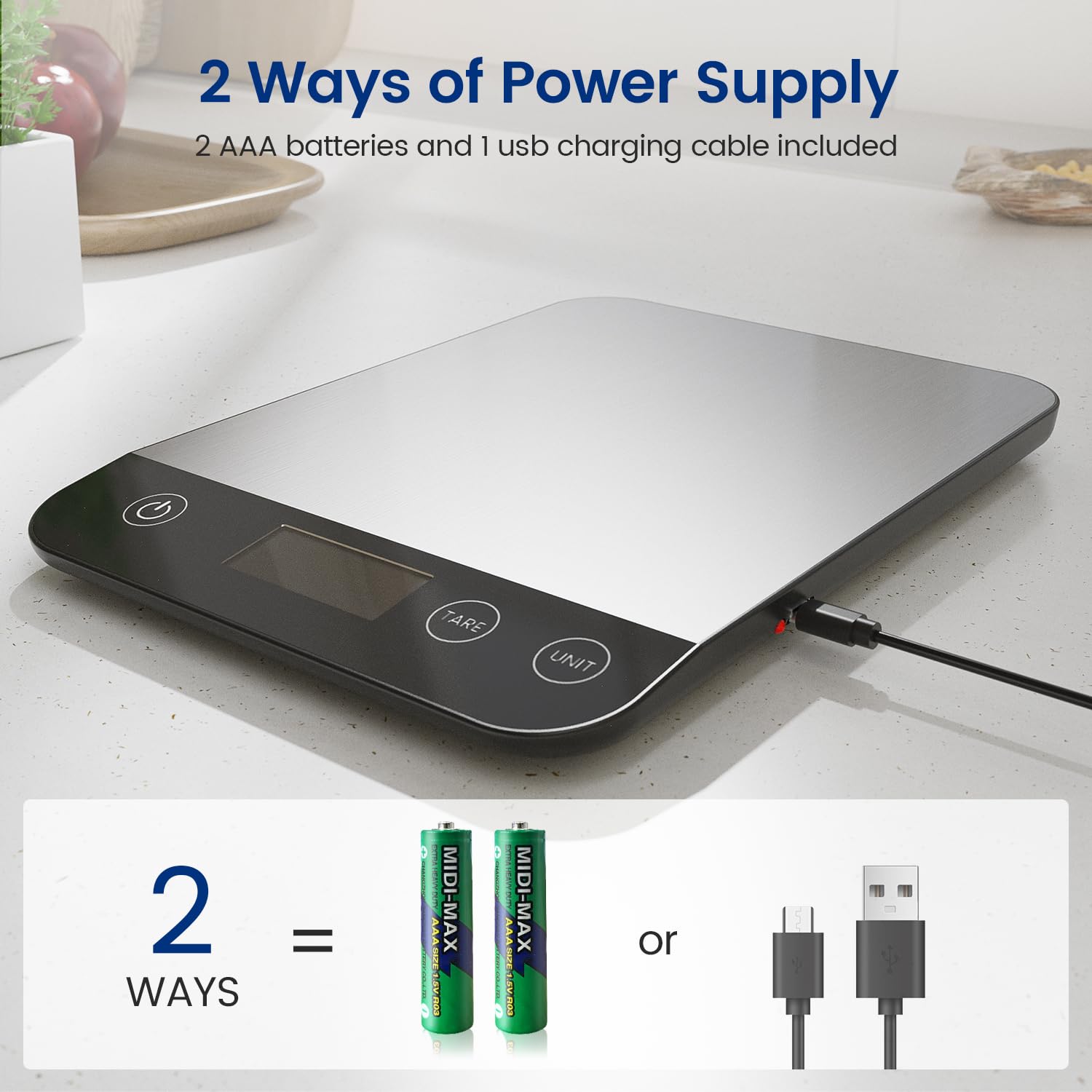 Thumbnail 4 de Balance de cuisine numérique Rechargeable & 15 kg – précision 1 g / 0,1 oz, USB-C