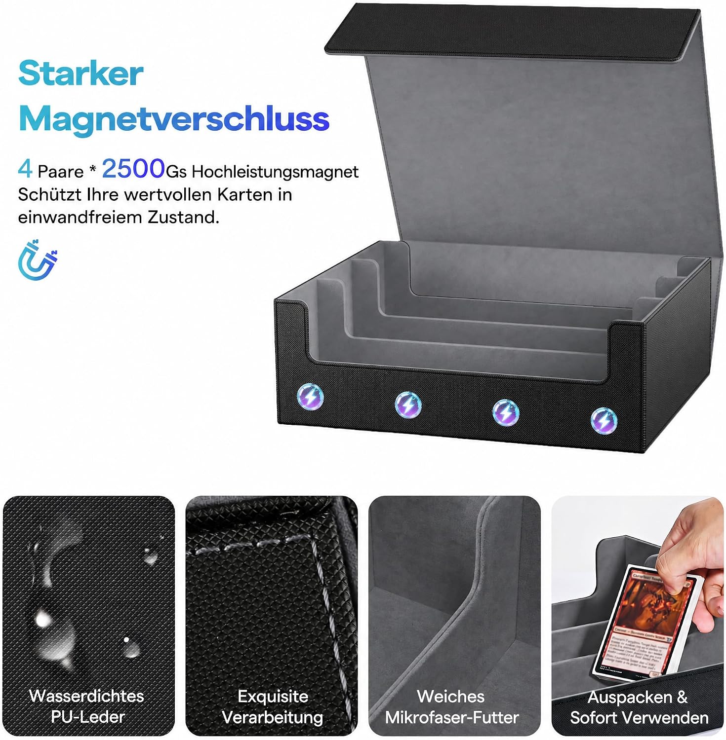 Detalle de UAONO Sammelkarten-Aufbewahrungsboxen – Premium Magnete Deck Box aus Leder, 1800+ Karten容量