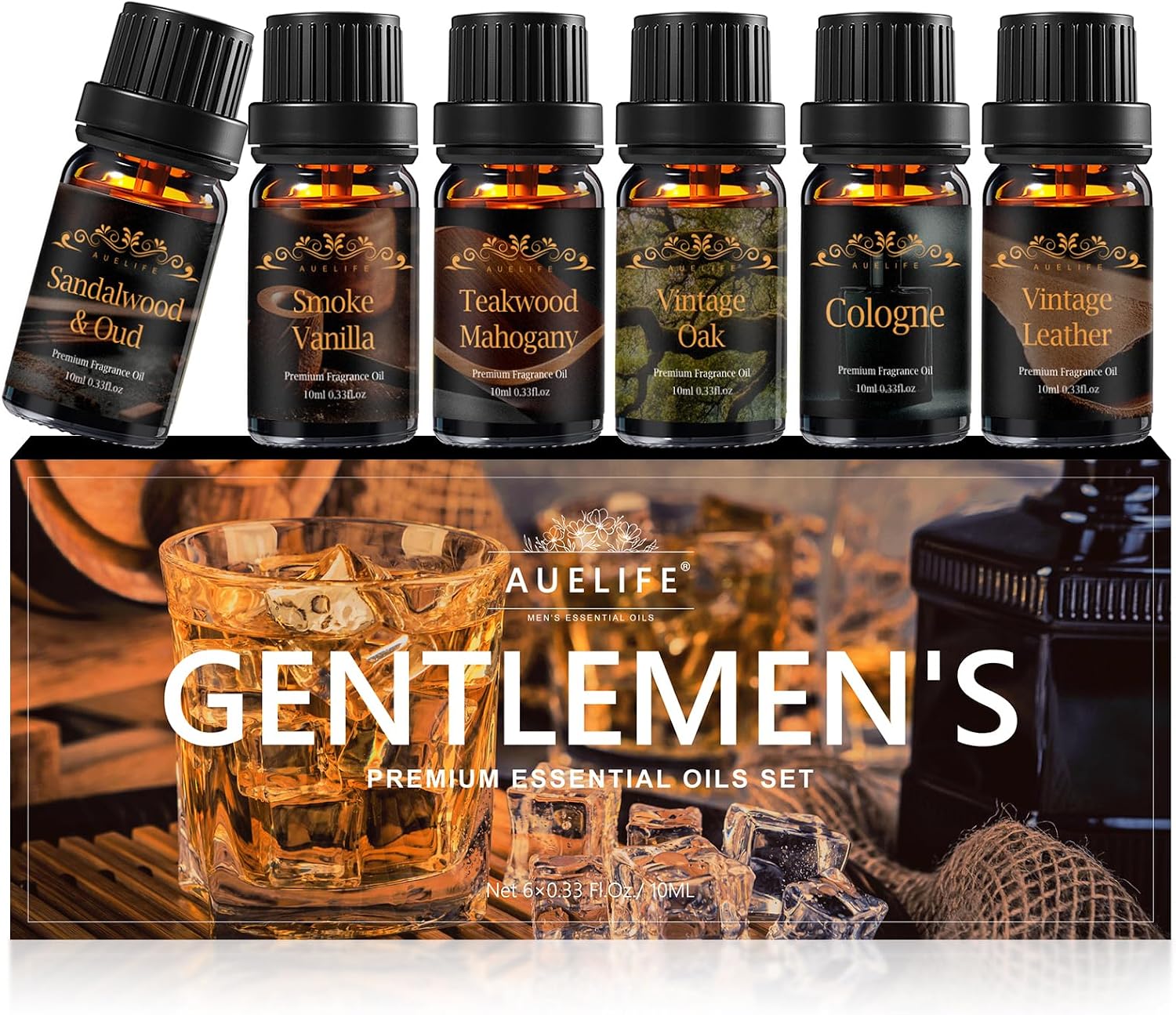 Detalle de Auelife Men Essential Oil Set, 6 x 10 ml for Diffusers, Candles & Soap