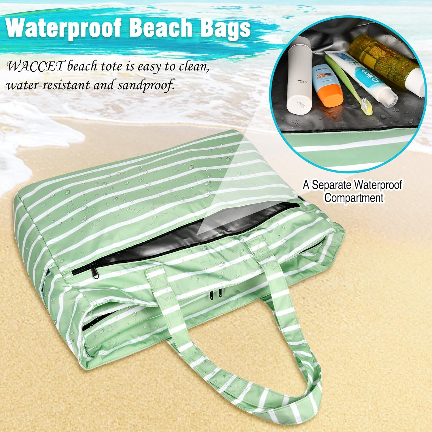 Detalle de WACCET Borsa Mare Donna Grande: tote impermeabile XXL per vacanze in spiaggia