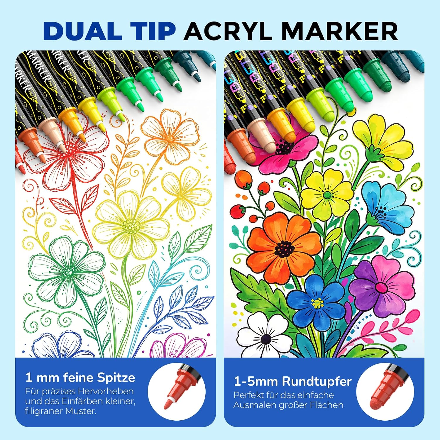 Thumbnail 1 de Betem 36 Farben Acrylstifte mit Doppelspitze – hochwertige Acrylmarker für Stein, Holz, Leinwand, Glas und Keramik (wasserfest)