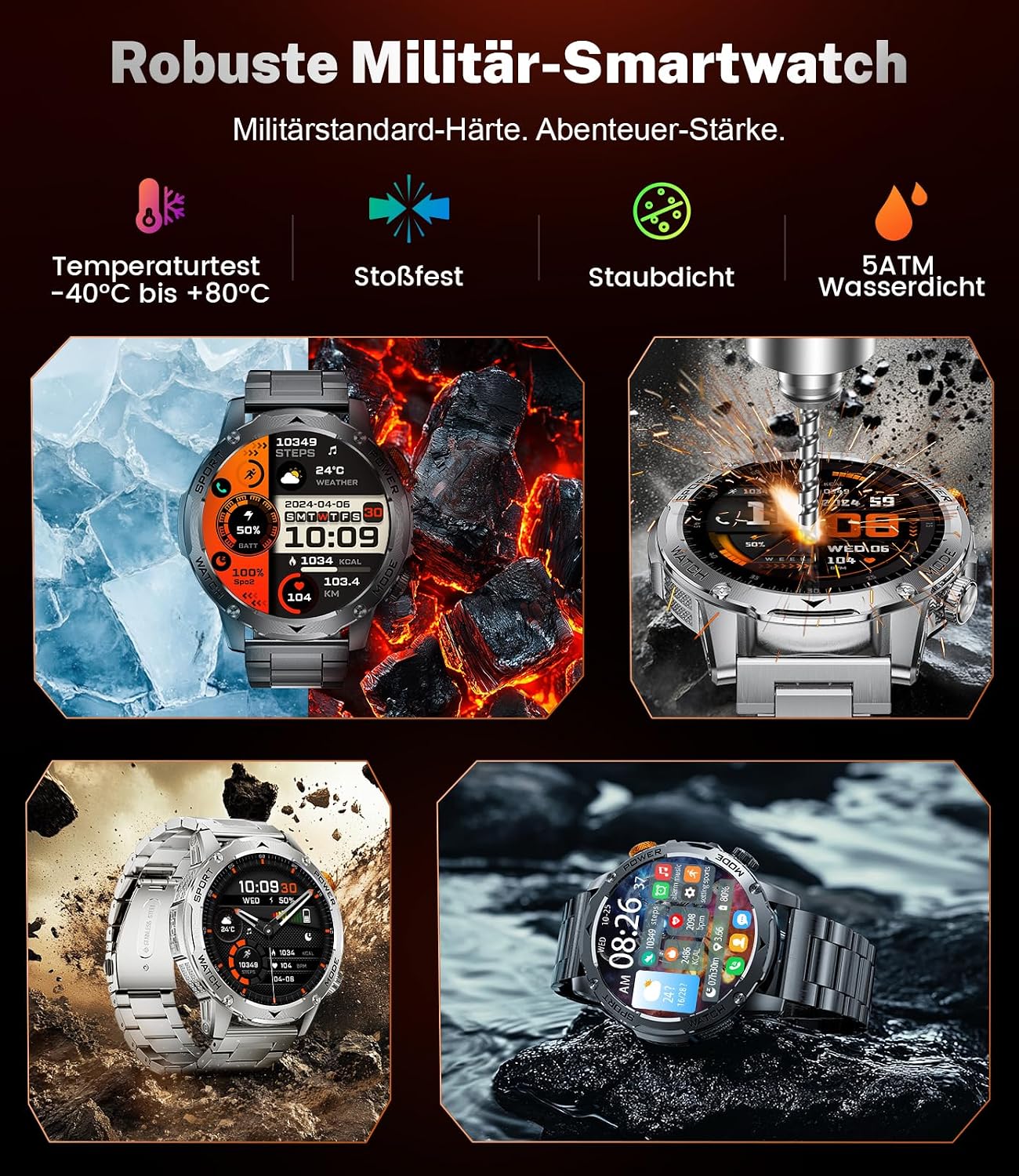 Thumbnail 1 de DREMAC EF12-F smartwatch voor heren met 1,75-inch HD-scherm, zaklamp en IP68