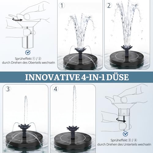 Thumbnail 8 de HOAMZ Solarbrunnen für Außen 3.0W | 160 mm, 4-in-1 Düse, schwimmende Pumpe für Garten, Teich, Vogelbad