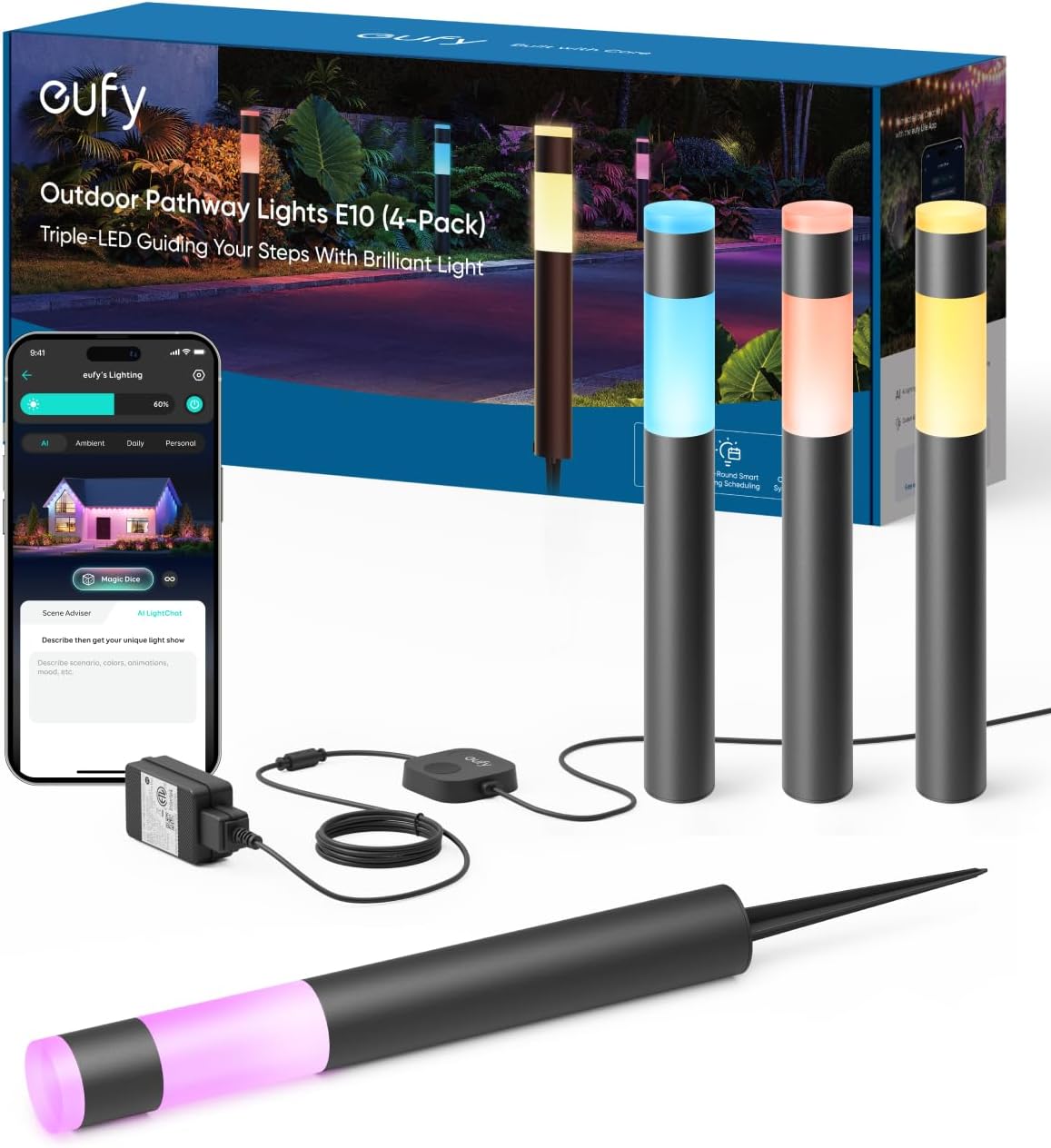 Detalle de eufy Outdoor Pathway Lights E10 4-pack, 350 lm garden lights 🌳