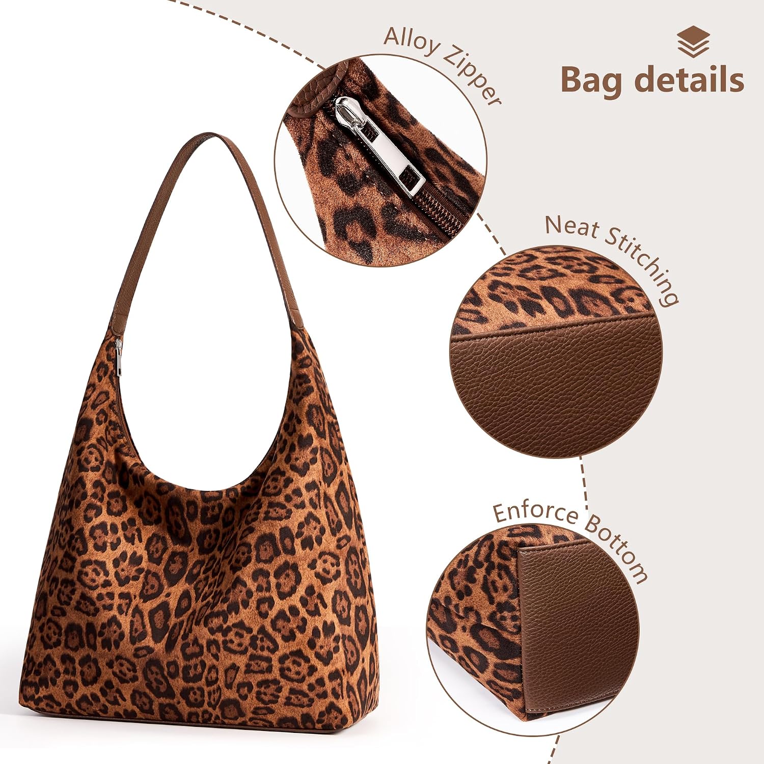 Detalle de KALIDI Vintage Vegan Leather Tote Bag for Women – Large capacity zip hobo work & weekender shoulder bag