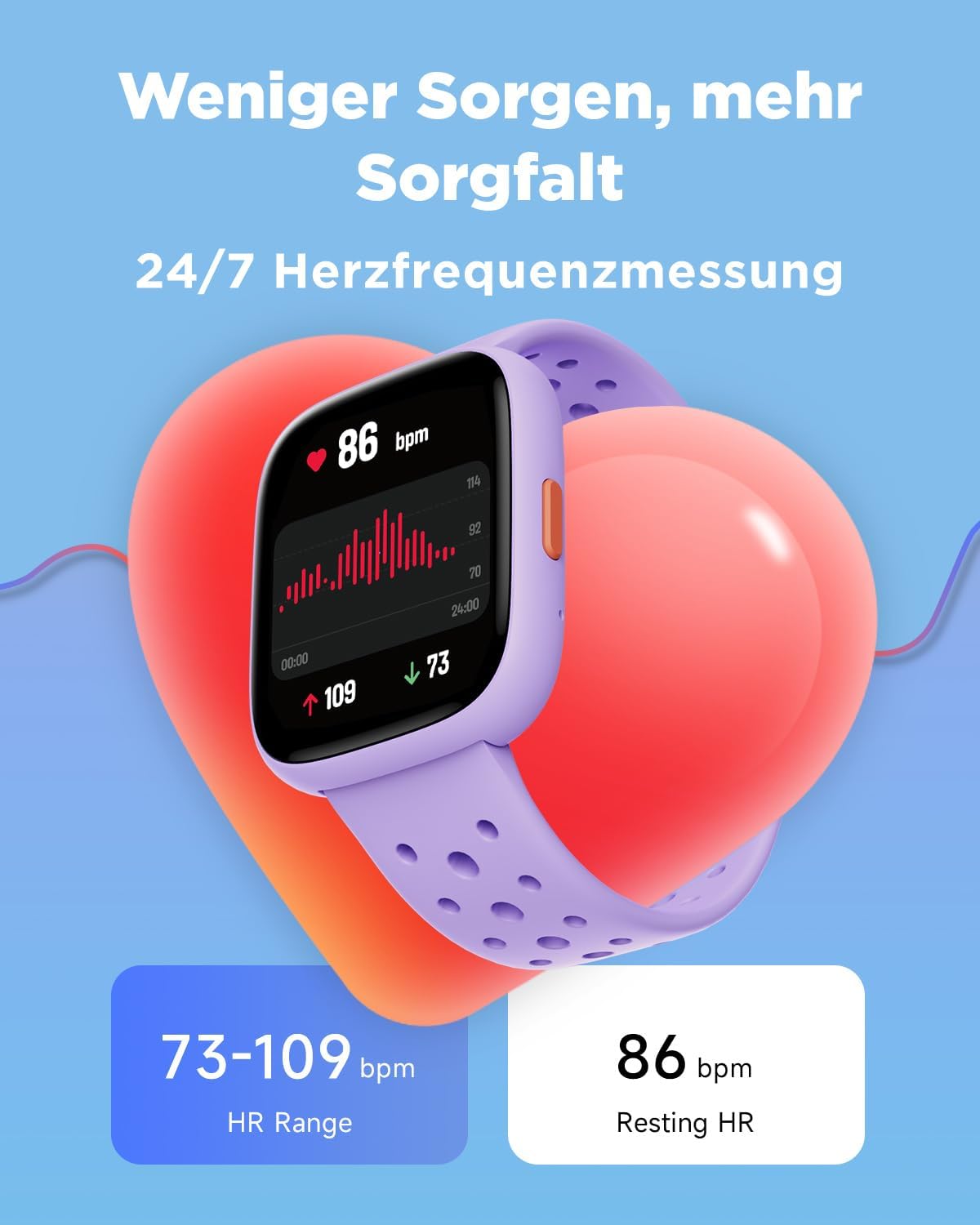 Detalle de BIGGERFIVE Smartwatch Kinder – 1,8 Zoll Fitnessuhr, Schlafmonitor, IP68, Puzzlespiele, Lila