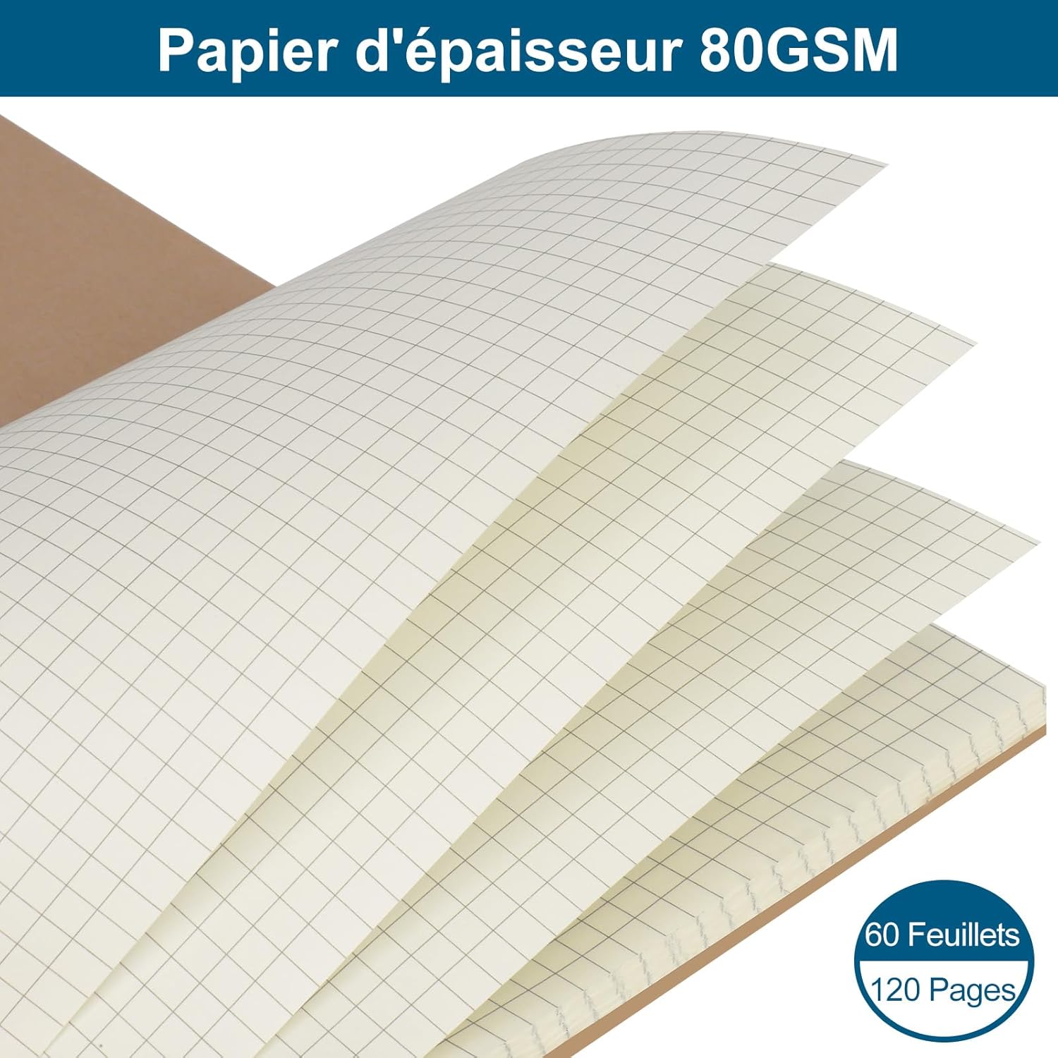 Thumbnail 4 de ZCZN 6 blocs cahier A5 à spirale en kraft, petits carreaux (60 feuilles par bloc)