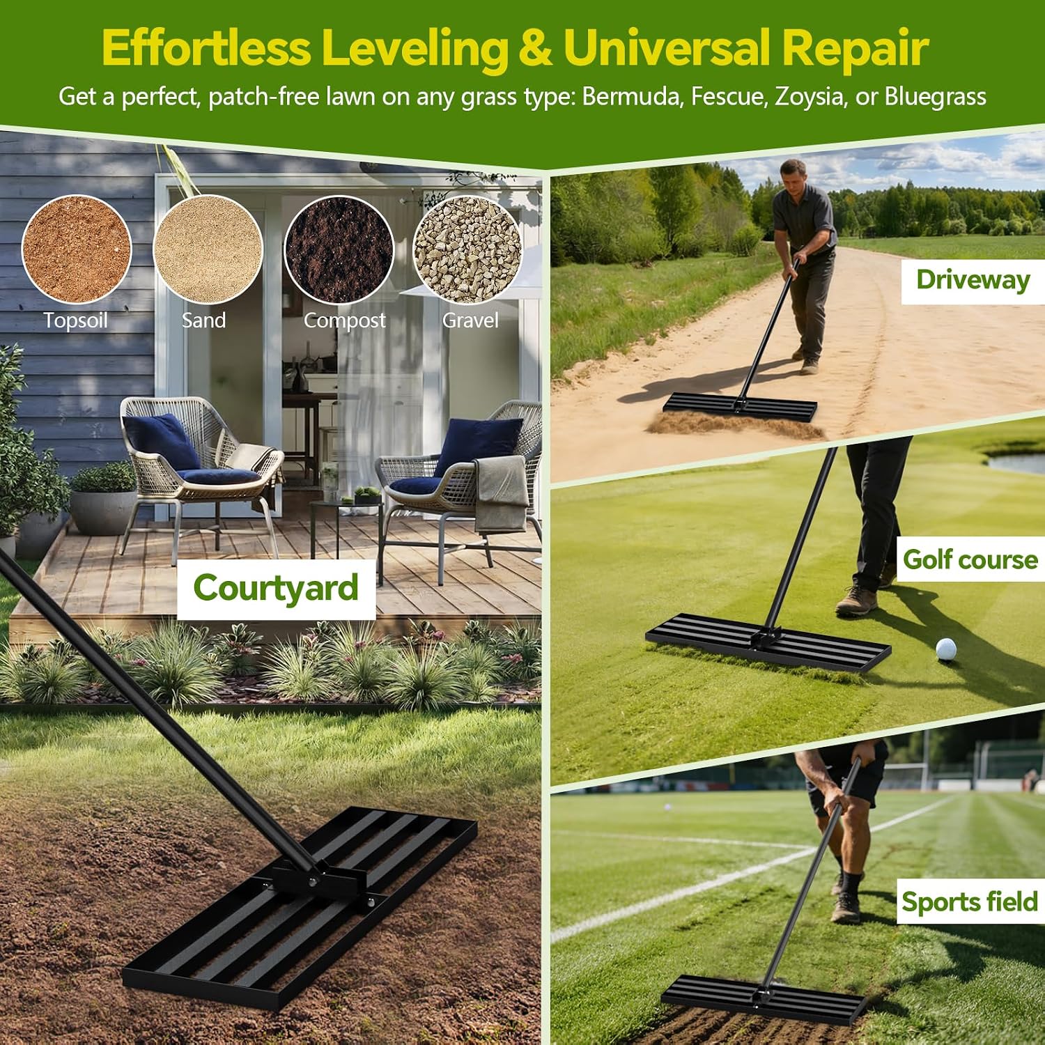 Detalle de Ergohortus Lawn Levelling Rake, 30-inch