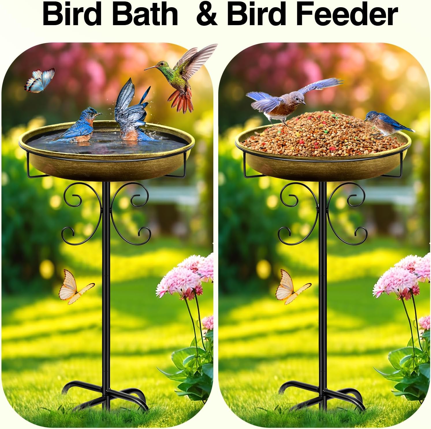 Thumbnail 3 de Mngren Vogeltränke Stehend – Große Metall-Vogelbadständer für den Garten, antik-gold, wetterfest