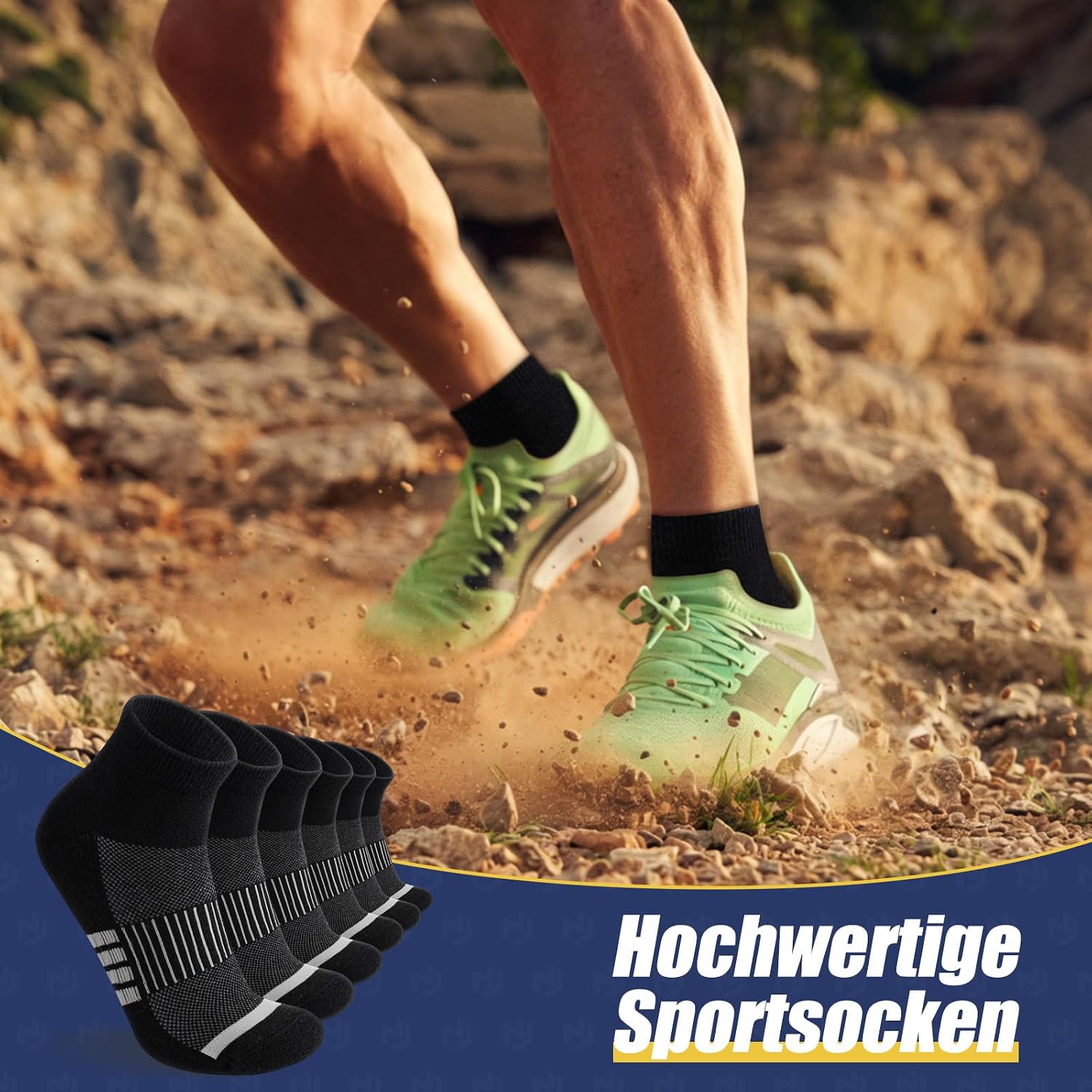 Detalle de Niofind Merino Wandersocken (Quarter) – atmungsaktive, gepolsterte Laufsocken im 6er-Set
