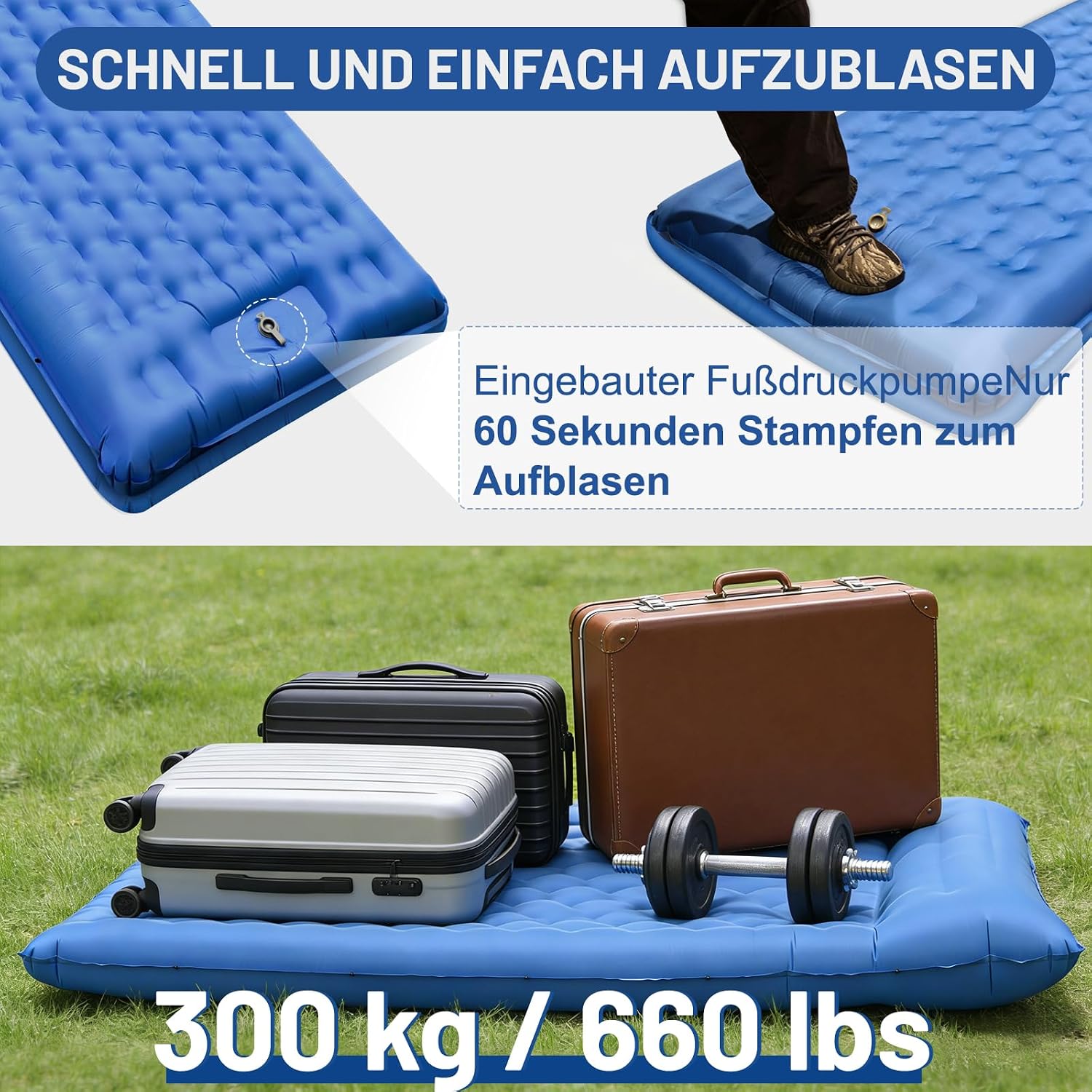 Detalle 2 de NAPASA Isomatte Camping 16 cm – dick, wasserdicht und bequem mit integrierter Fußpumpe