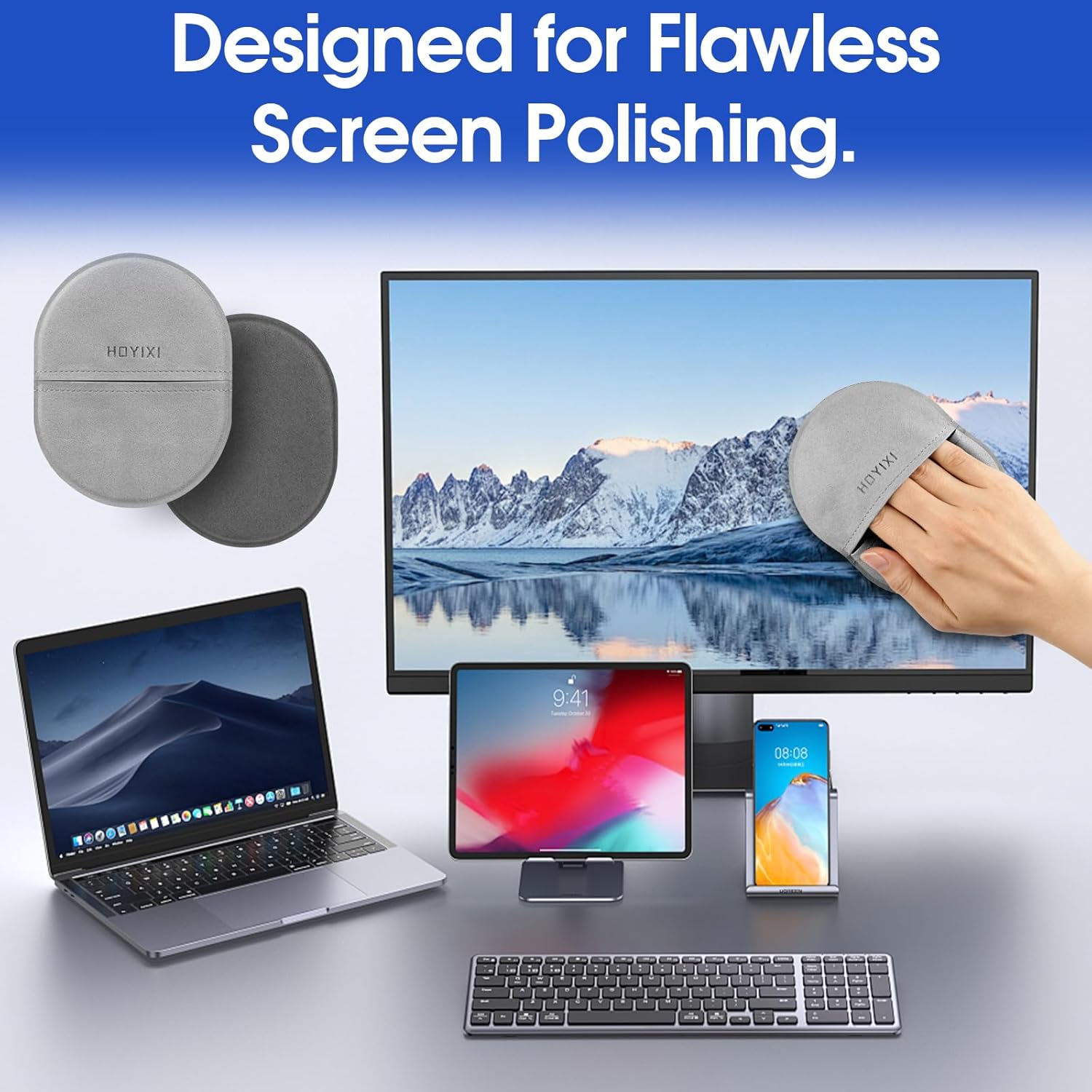 Thumbnail 2 de HoYiXi Microfibre Screen Cleaning Cloth (Grey) for Laptops, Tablets, Phones & TVs