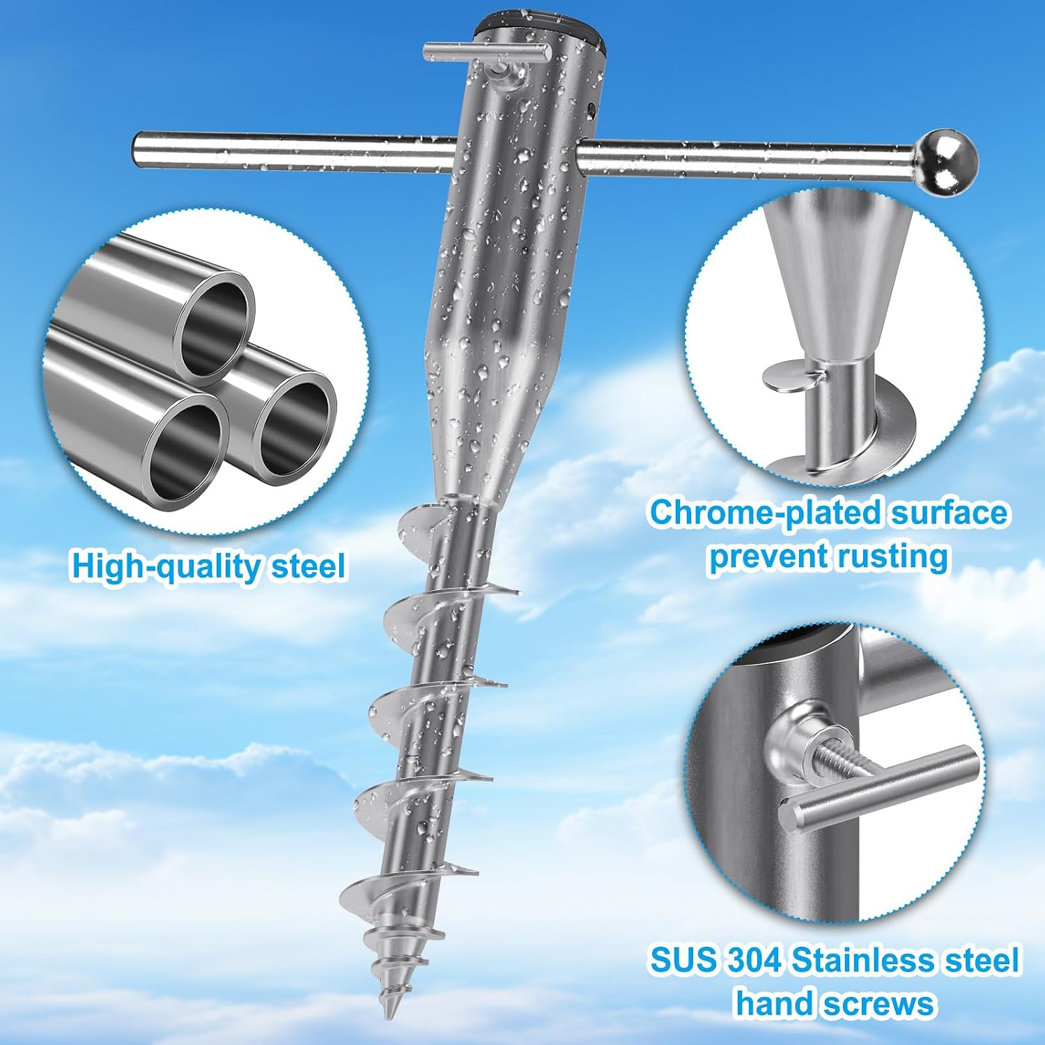 Detalle de Dolibest Parasol Beach Anchor, 42cm Rotary Ground Spike for 3–5cm Poles