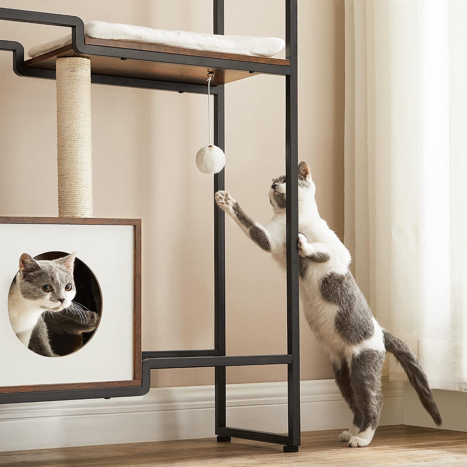 Thumbnail 5 de FEANDREA Arbre à Chat, Maison, Niche, Gain de Place – Marron Rustique PCT112X01