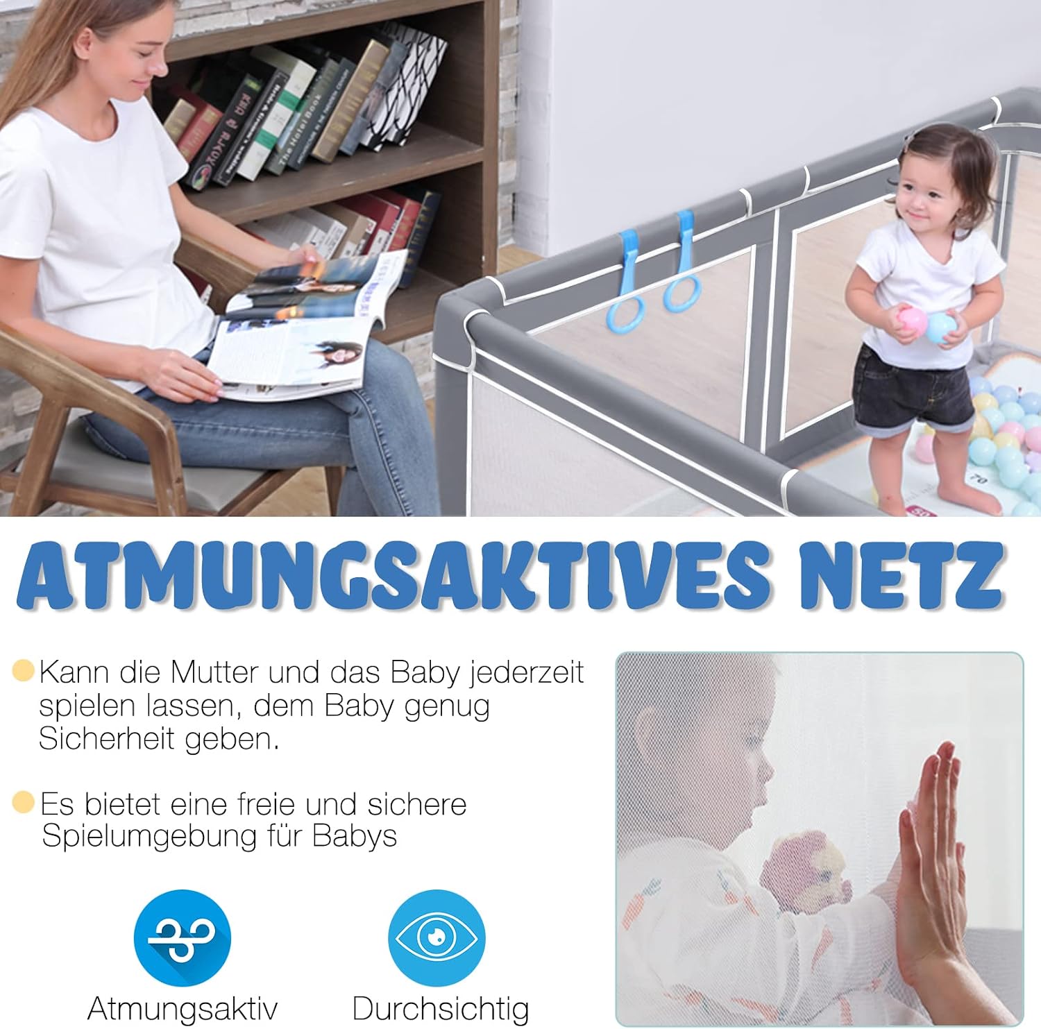 Detalle 2 de ACXIN Baby Playpen 180 x 200 x 68 cm with Breathable Mesh and Non-Slip Base
