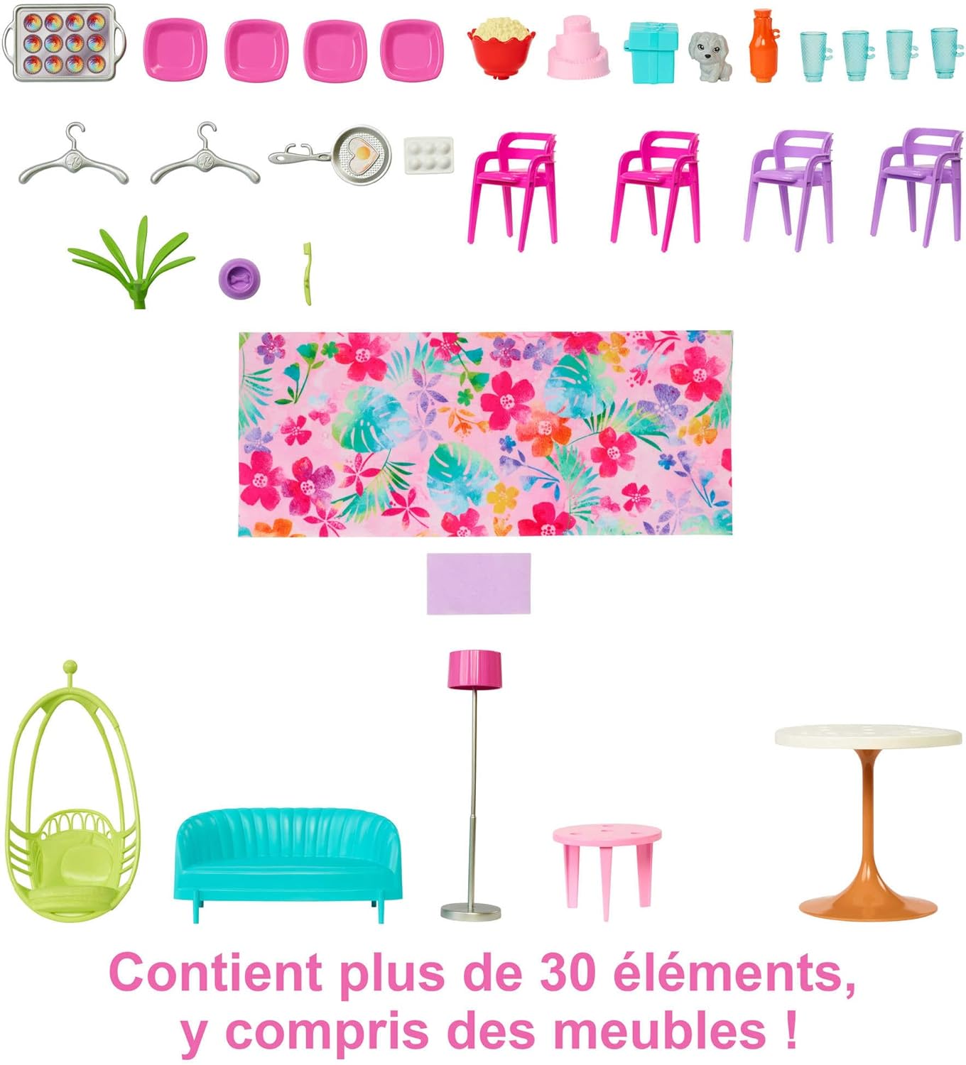Detalle de Barbie Coffret La Maison de Vacances (107 cm) à 2 Niveaux – 6 pièces et +30 Accessoires