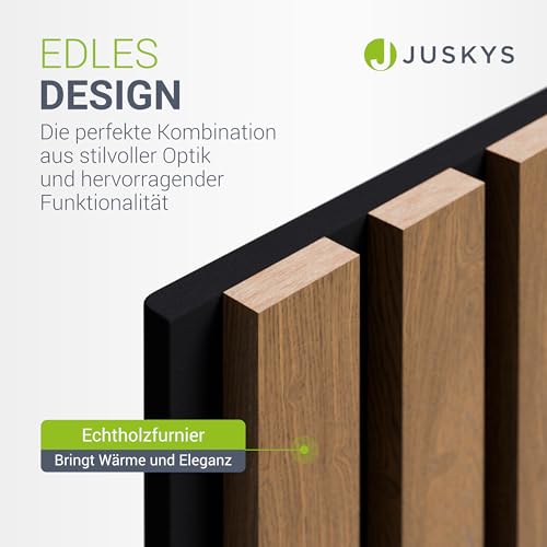 Detalle de Juskys Akustikpaneele 4er Set 120x60 cm Eiche Natur Dunkel – Wandpaneele mit schallabsorbierendem Stoff