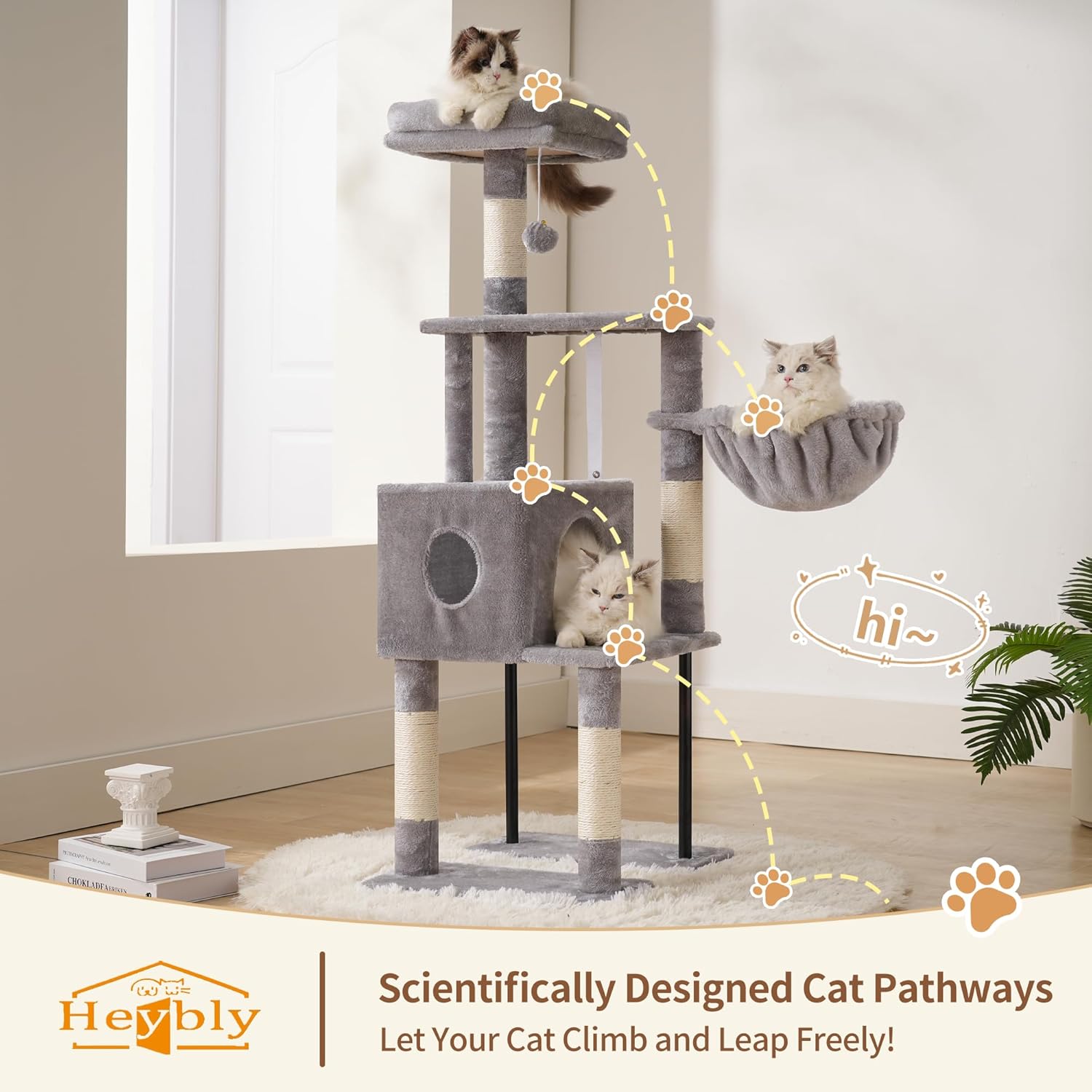 Thumbnail 4 de Heybly HCT200SW cat tree tower (125 cm) with hidden space hammock and cosy perches