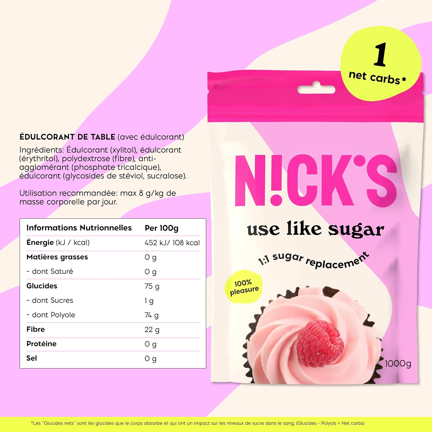 Detalle 2 de NICKS Use Like Sugar 1kg Ă©dulcorant đŹ