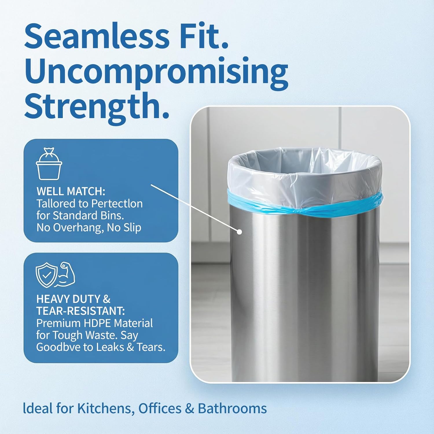 Thumbnail 5 de T.FORING 8 Gallon Trash Bags – 150 Count, Drawstring, 1.2 Mil Heavy Duty (Unscented) for Home Use