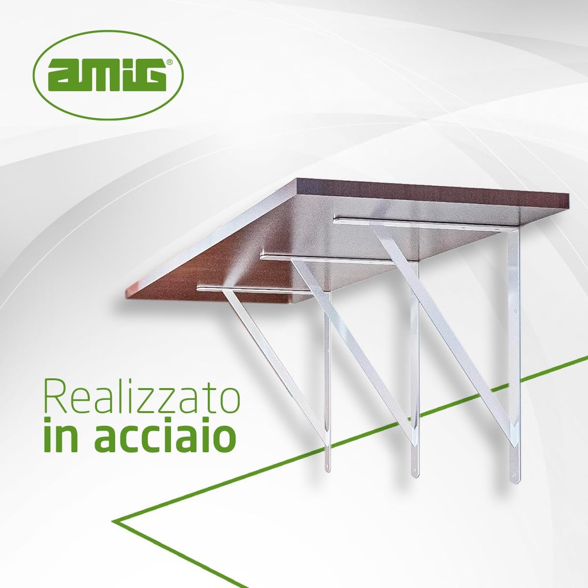 Detalle de Amig Staffa mensola - Supporto scaffale angolare in acciaio, 320 kg, 200x125 mm, argento