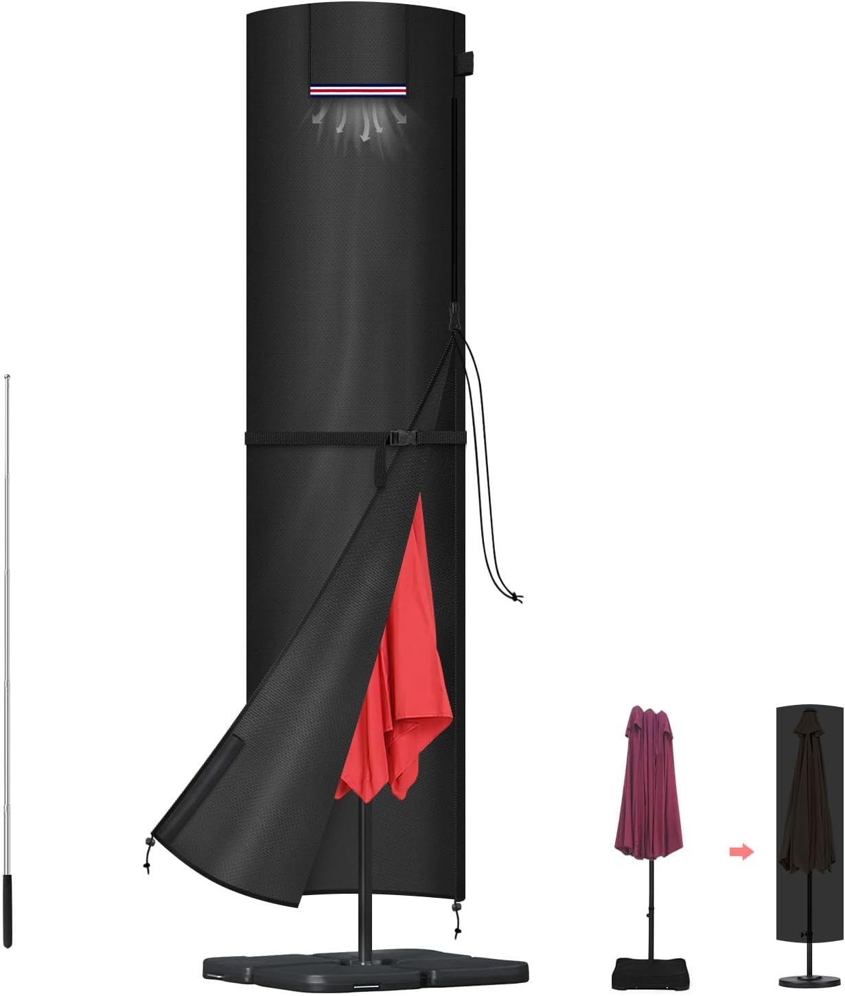 Detalle de LAMUNI Housse de Protection pour Parasol Déporté Ø300 cm – Housse extérieure résistante, with tige et ventilation