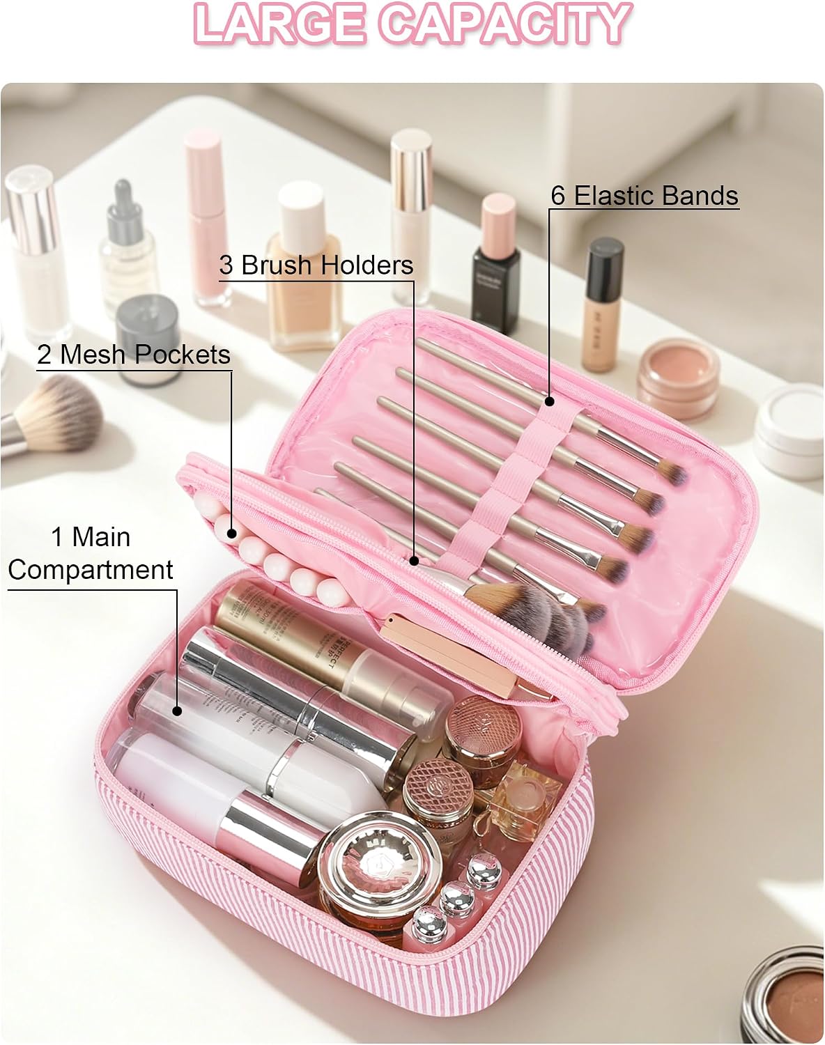 Detalle 2 de Relavel Makeup Bag, 9.5 x 5.5 x 3.7 Inches