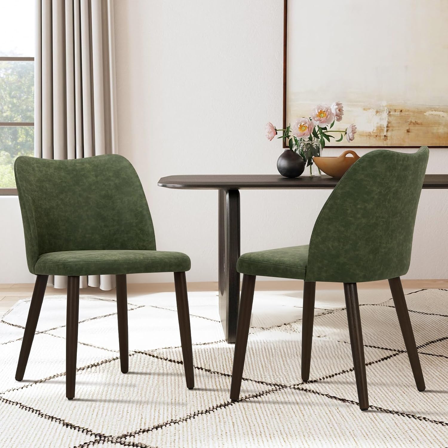 Detalle de COLAMY CA3008B Upholstered Dining Chairs, Green PU Leather, Set of 2