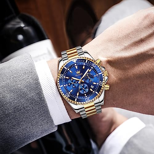 Thumbnail 2 de OLEVS Men’s Stainless Steel Chronograph Watch, Blue Dial, Two-Tone