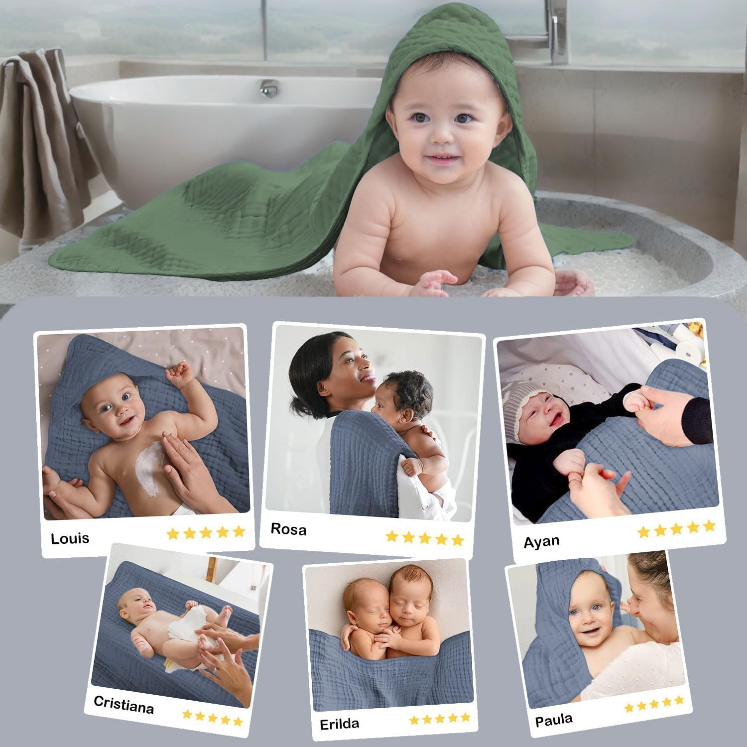 Detalle 2 de Koo-dib Accappatoio Neonato 0-3 Mesi e 6-12 Mesi con 6 pezzi: set comodissimo per il bagnetto