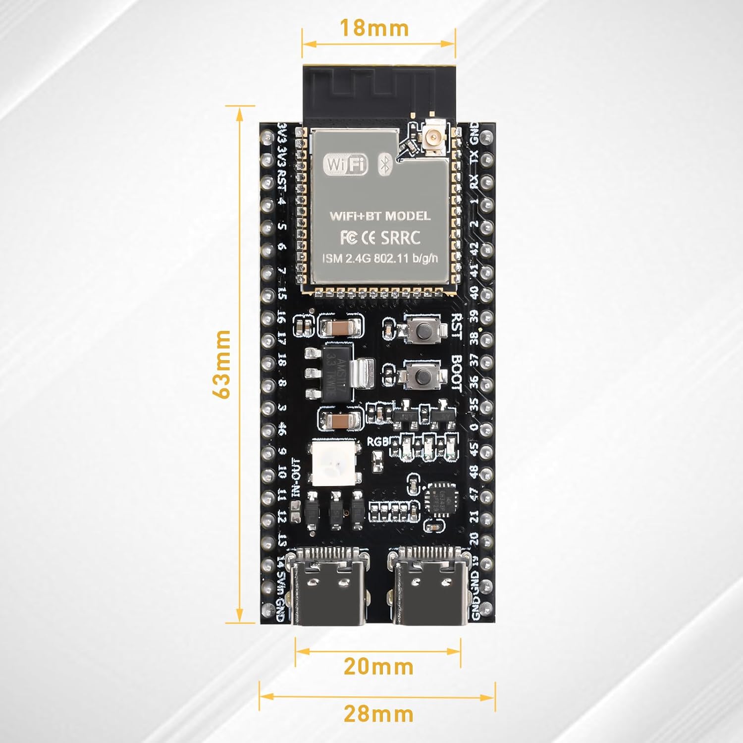 Detalle de diymore 2PCS ESP32-S3 DevKitC-1 N16R8 Modul: Leistungsstarke Dual-Core-Lösung mit WiFi, Bluetooth 5.0 und 8 MB RAM/16 MB Flash