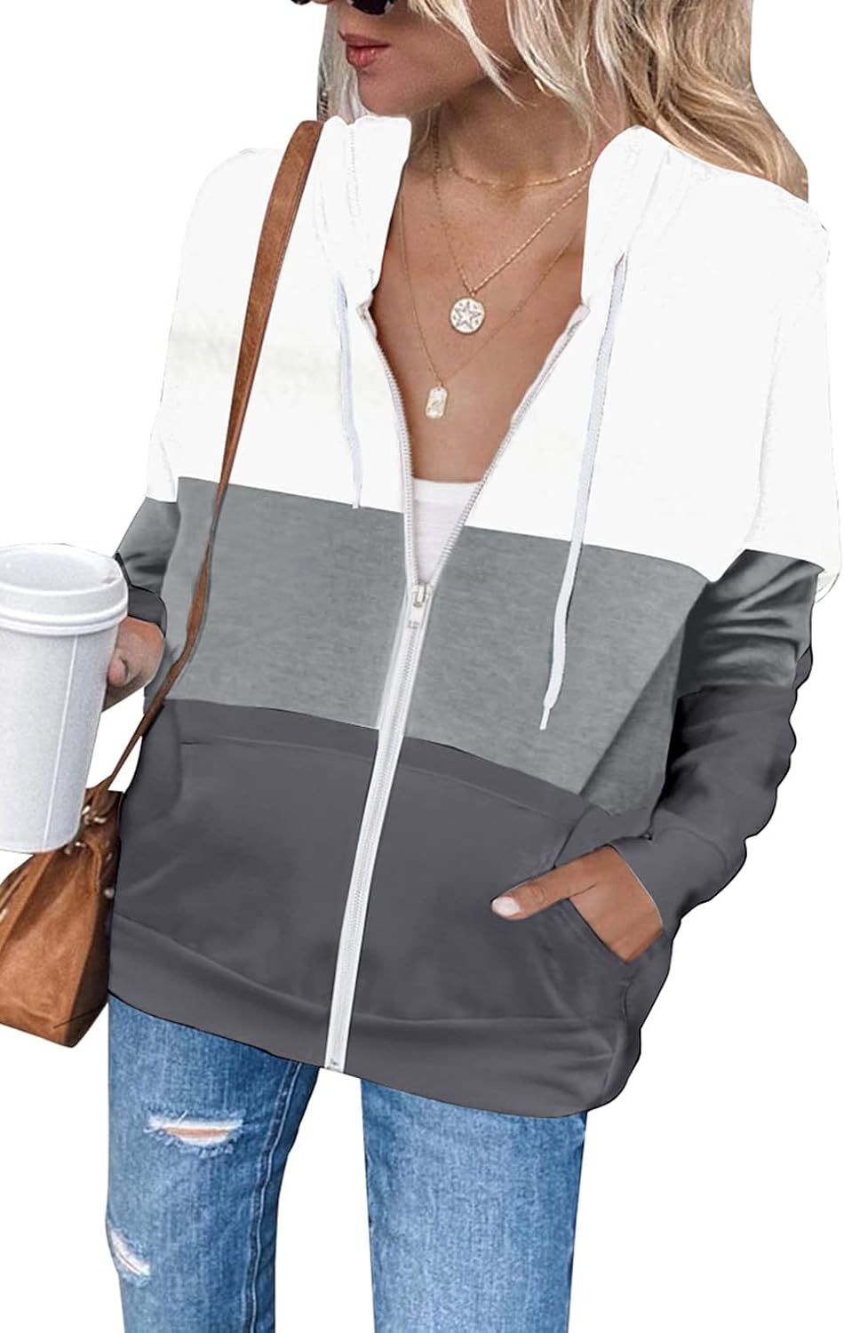Detalle de iChunhua Women's Zip-Up Hooded Hoodie with Pockets