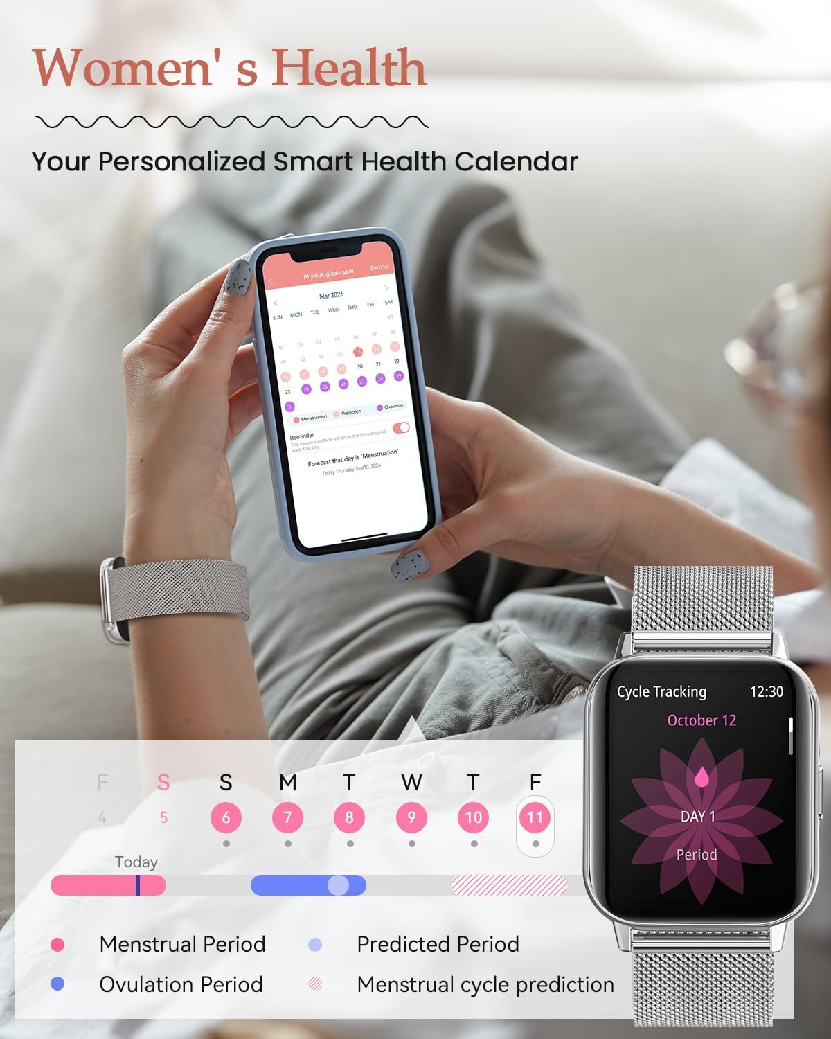 Thumbnail 3 de 2026 Nouveau Montre Connectée Femme — Écran AMOLED 1,85", Santé féminine et 113+ modes sportifs