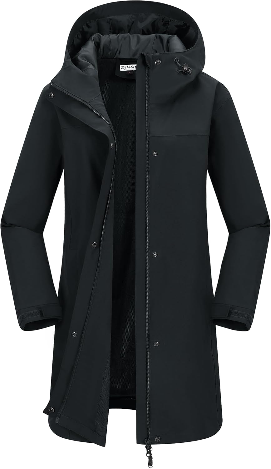 Detalle de 33,000ft Damen Regenjacke Windbreaker Lange – Wasserdichte Softshell mit Kapuze (10000 mm/24h, Atmungsaktiv)