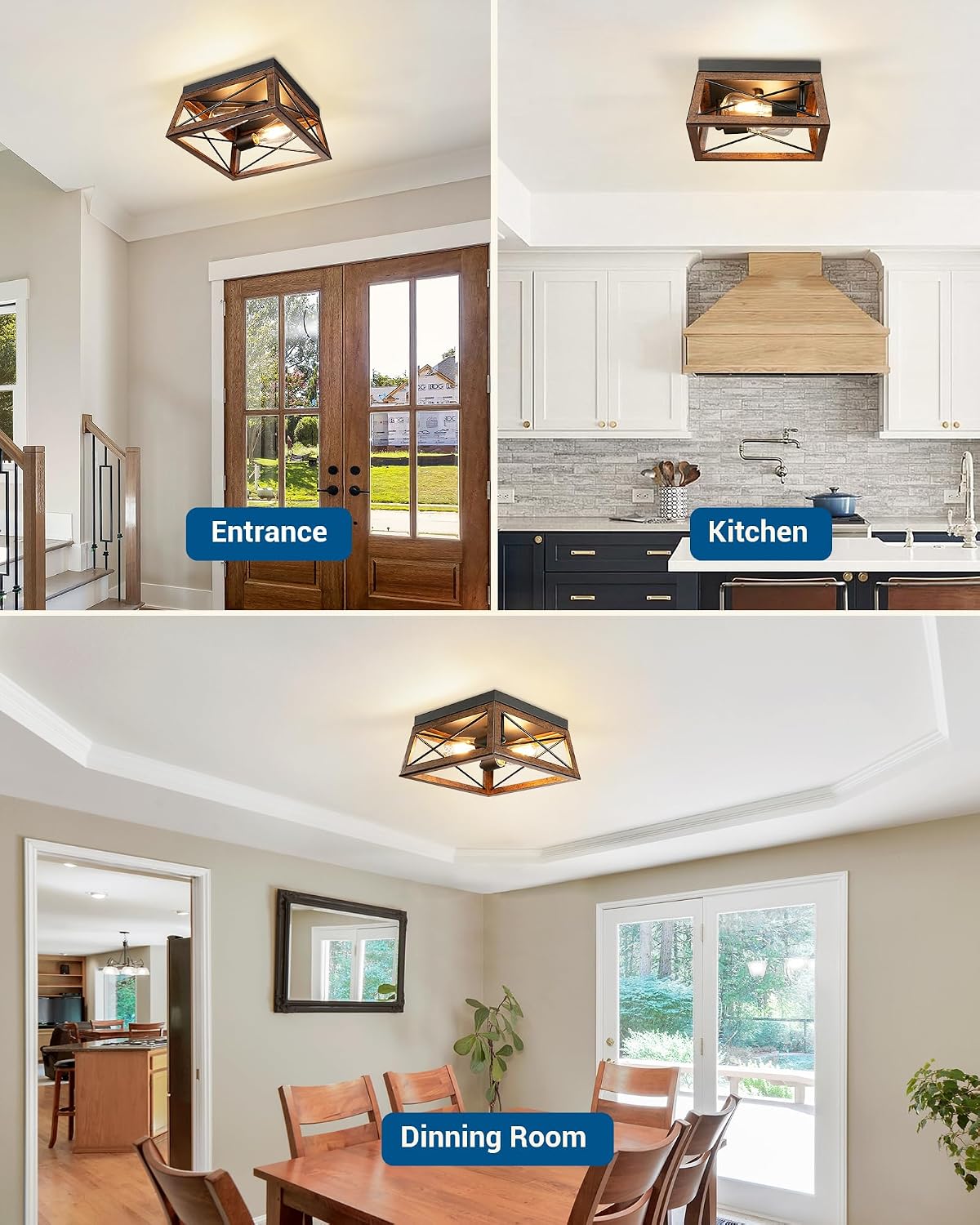Thumbnail 4 de DEWENWILS HFCL02B Farmhouse Ceiling Light, Wood-Grain Finish, 2-Light E26