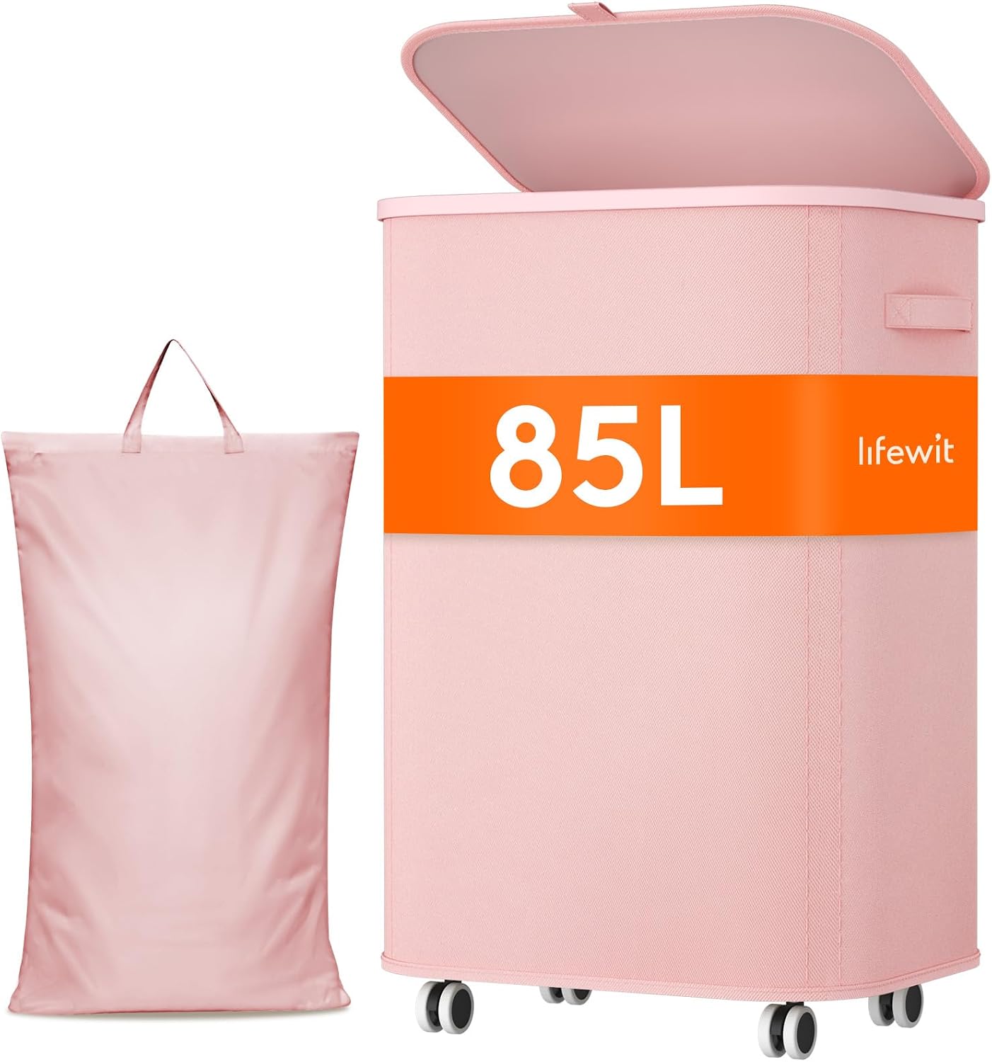 Detalle de Lifewit 24599 tvättkorg 85 l med hjul, lock och avtagbar innerpåse