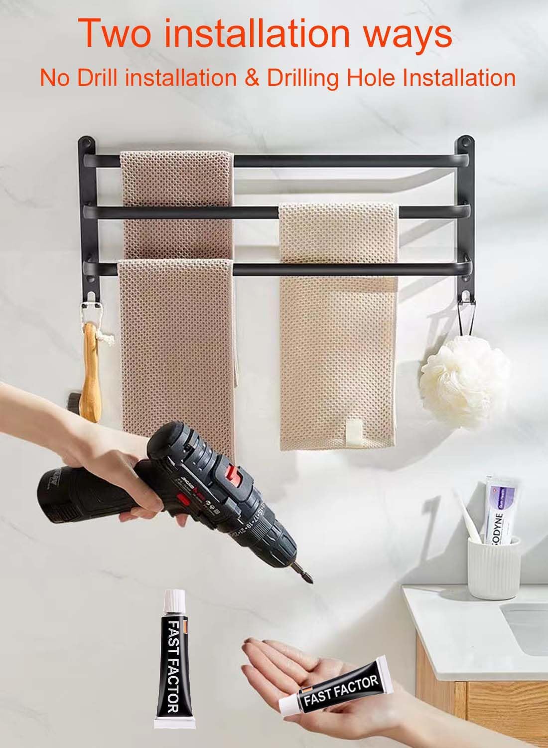 Thumbnail 6 de Porte-serviettes Ruhetfam 60 cm sans perçage – utilisable murale ou sur pied