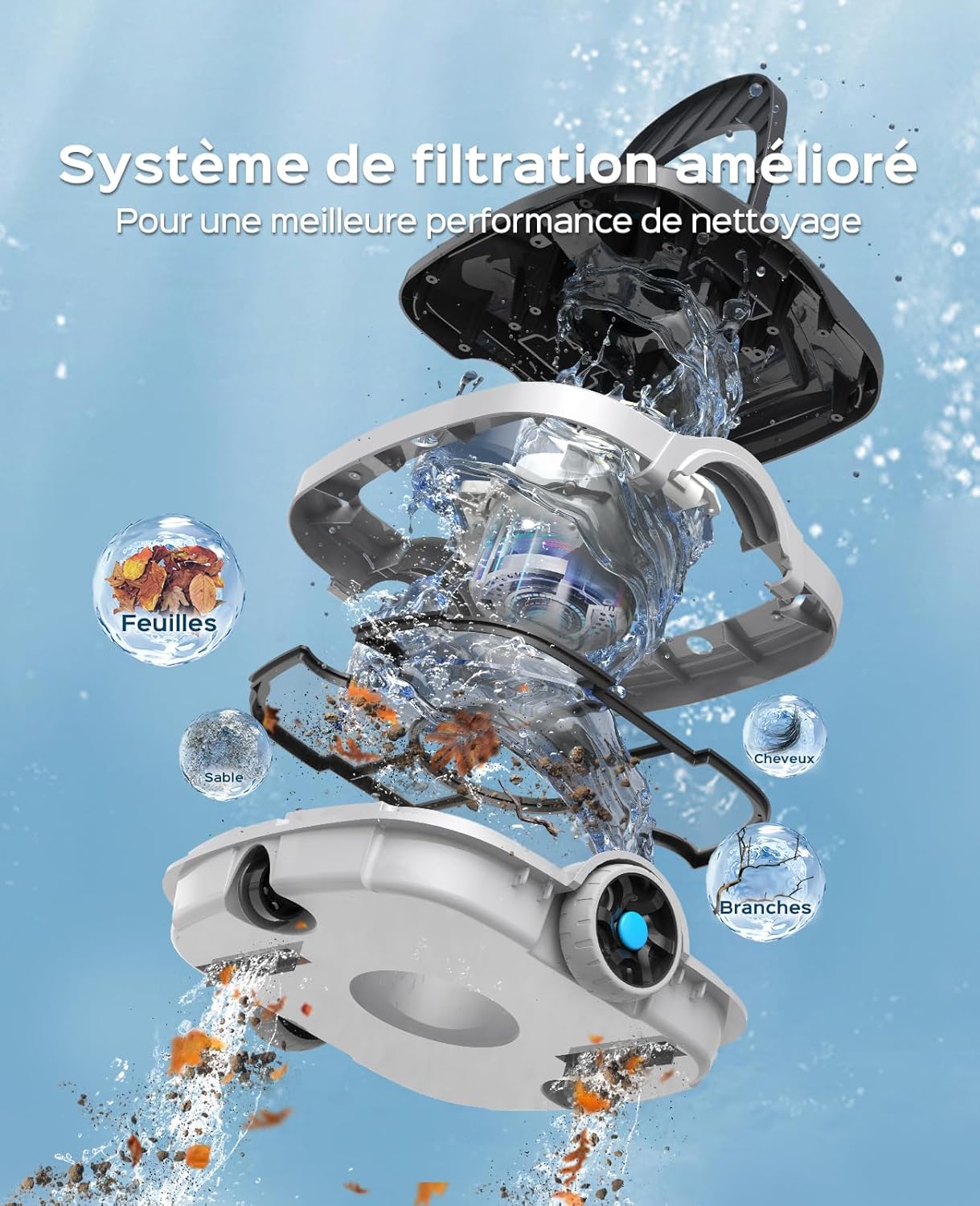 Detalle de WYBOT Osprey 200 Max : Robot piscine sans fil pour bassins jusqu’à 80 m²