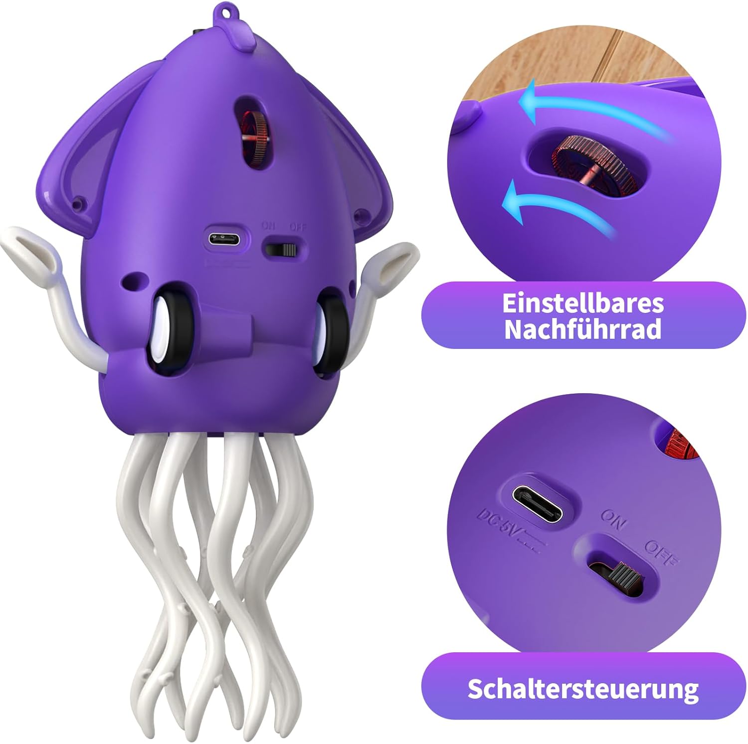 Detalle de SWTOIPIG Interaktives Krakenspielzeug – tanzender Oktopus mit LED, Musik und Hindernisvermeidung