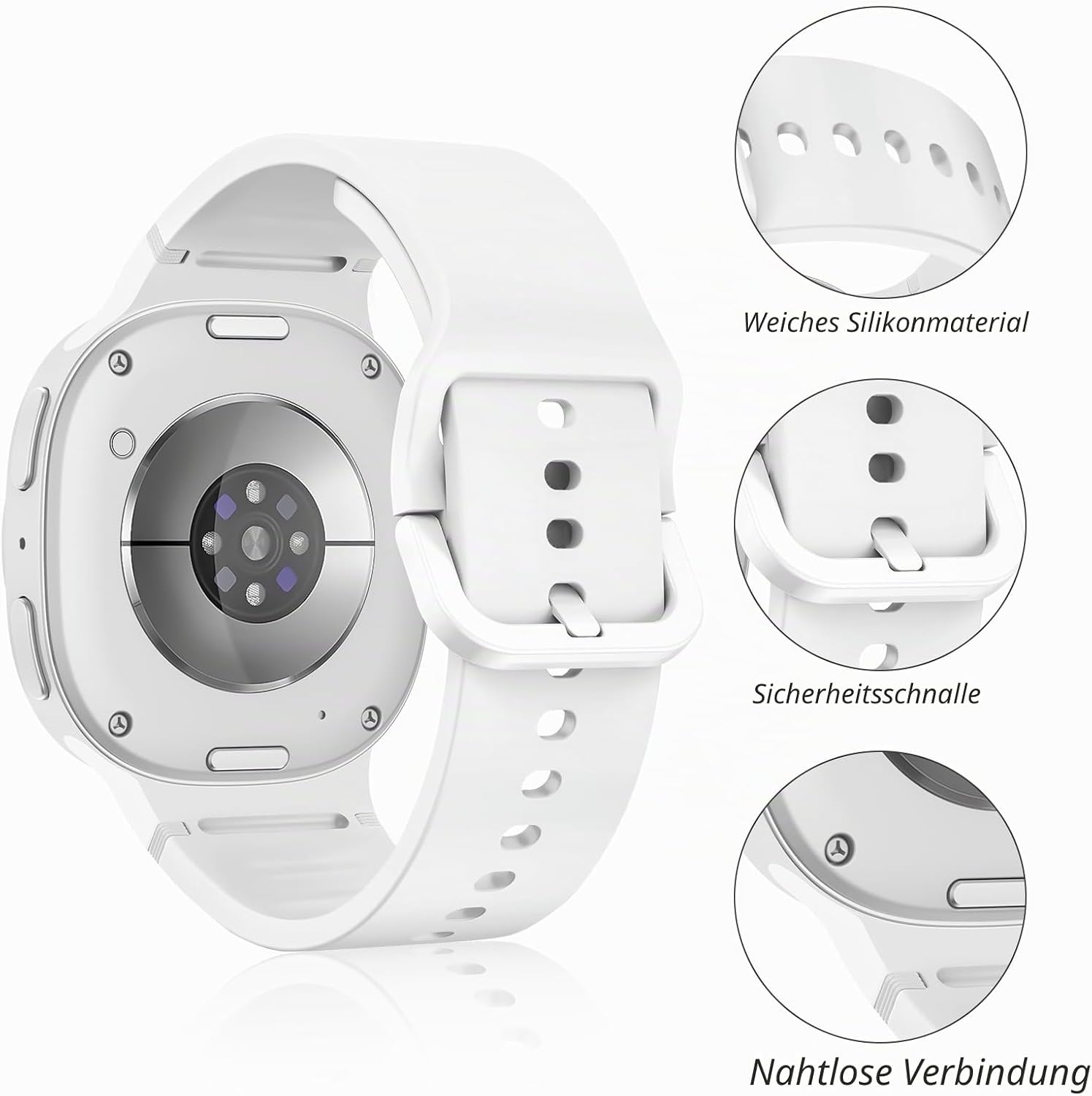 Detalle de Sport Band für Samsung Galaxy Watch 8 Classic 46mm / Galaxy Watch 8 40/44/46mm – Weiches Silikonarmband mit verstellbarer Passform