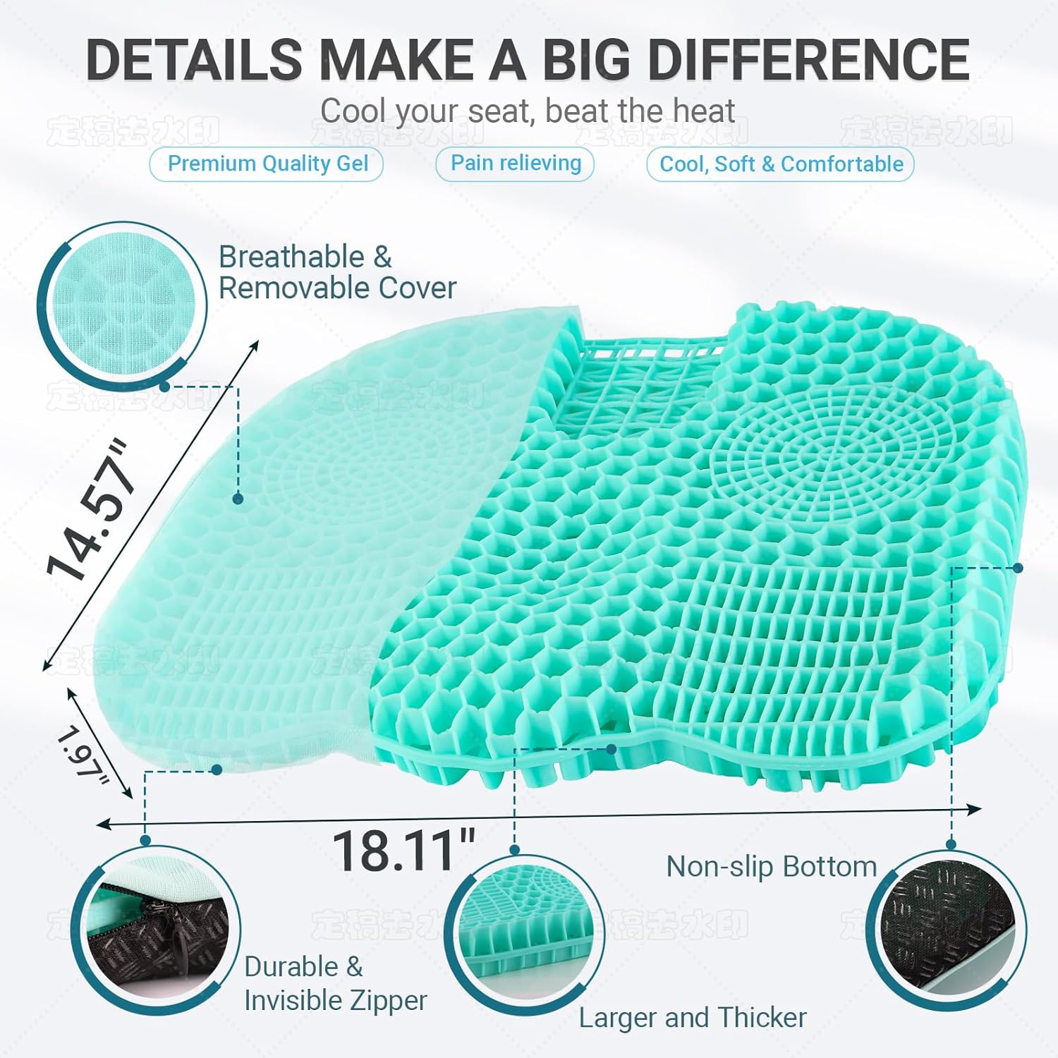 Thumbnail 5 de Firhuza Gel Seat Cushion 46 x 37 x 5 cm