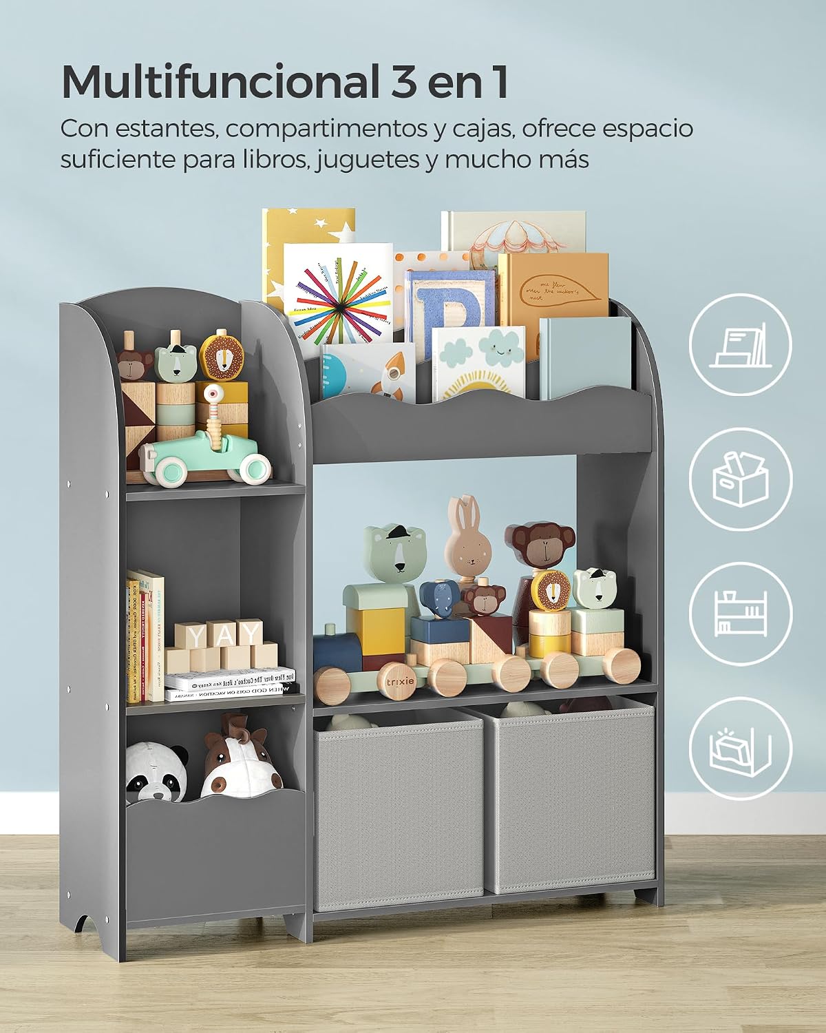 Detalle 2 de SONGMICS GKR042G01 estantería infantil 3 en 1