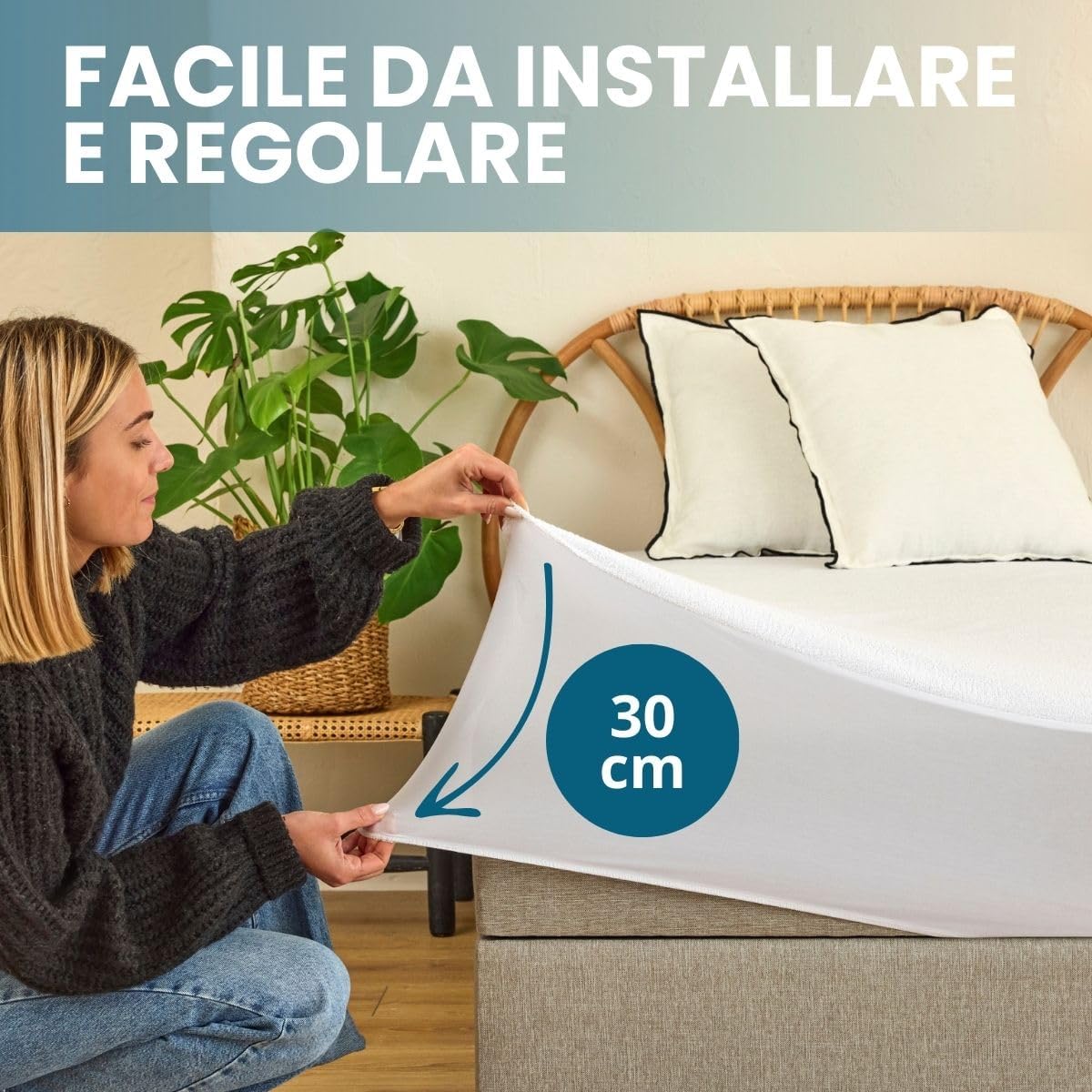 Detalle de Dreamway Coprimaterasso Matrimoniale Impermeabile 140x190x30 cm – Morbido, OEKO-TEX, Elastico
