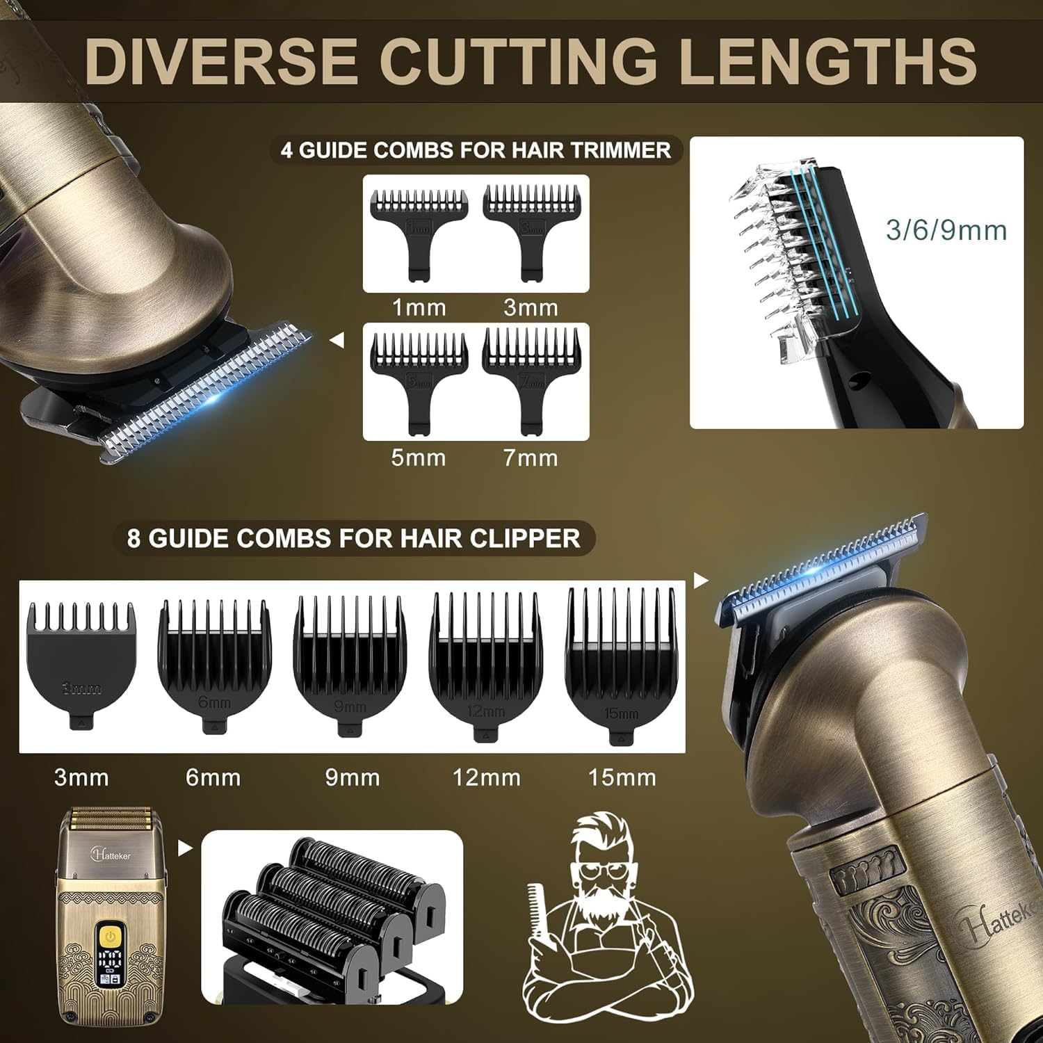 Detalle de Hatteker Tagliacapelli Uomo: Rasoio Elettrico 2 in 1 per Barba e Capelli, Impermeabile