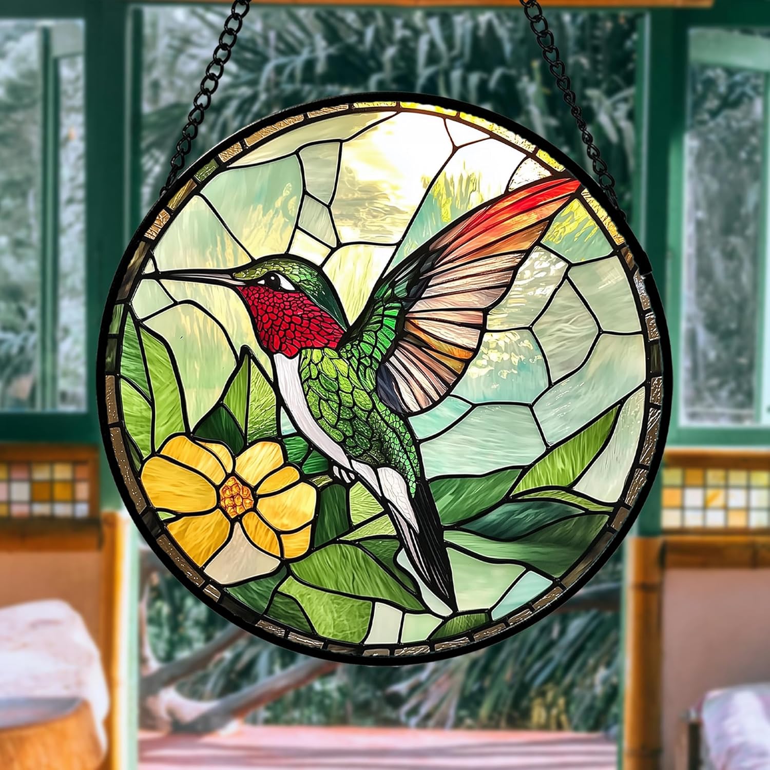 Detalle de Hummingbird Stained Glass Window Suncatcher, 9.8 in.