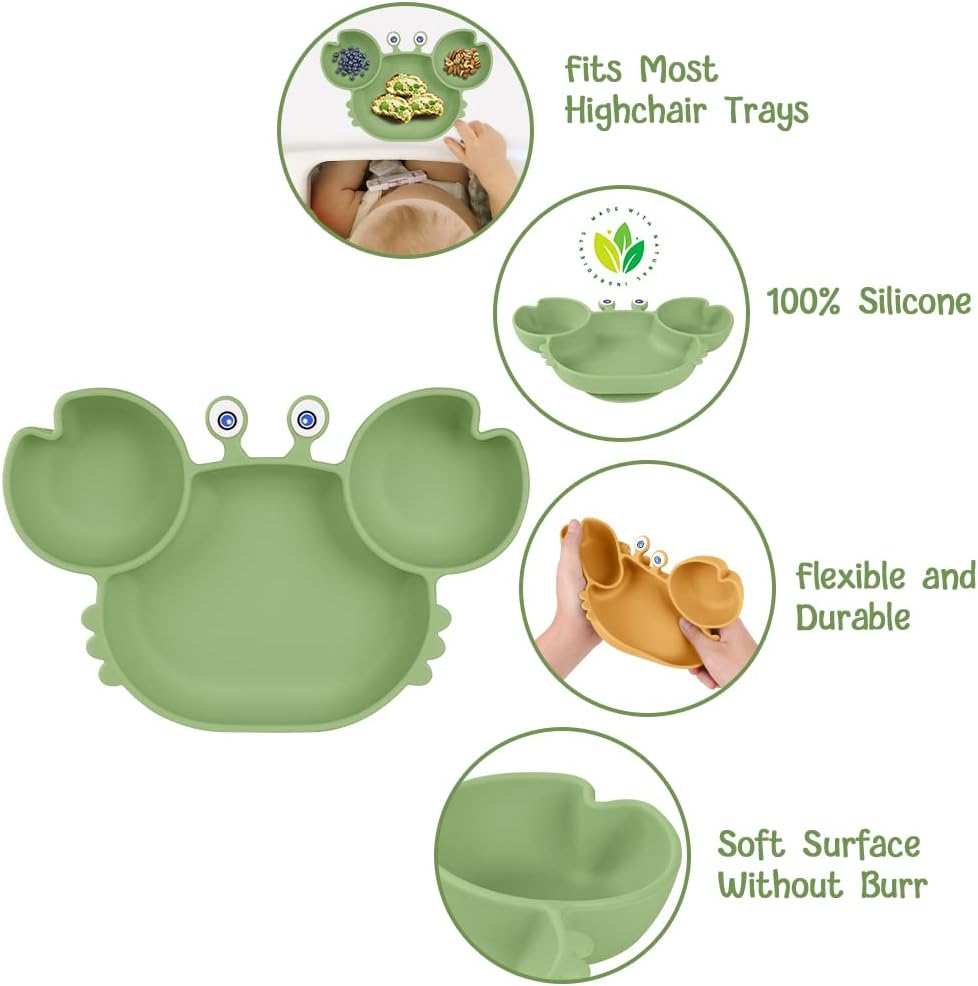 Thumbnail 2 de Vicloon Piatto in Silicone con Ventosa per Bambini – Granchio Verde