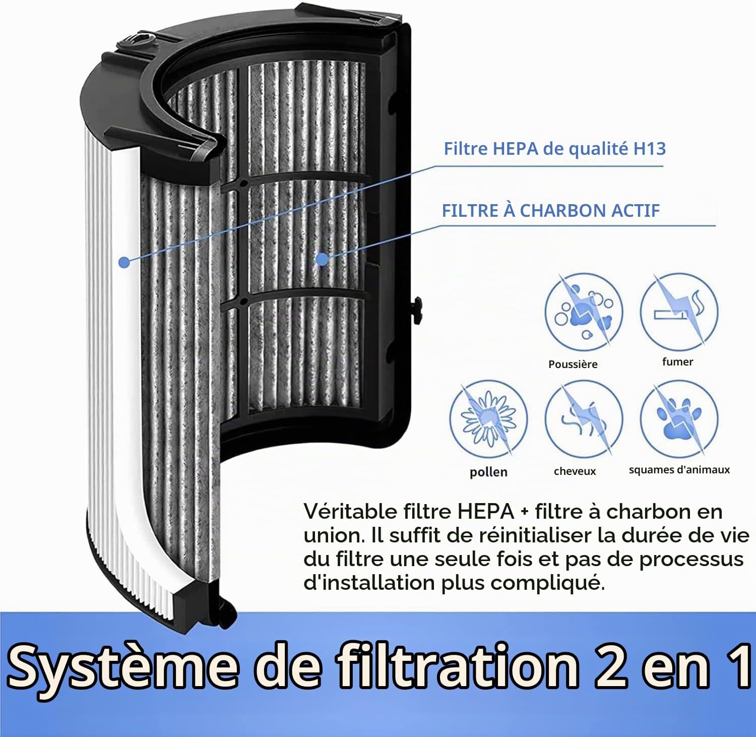 Detalle 2 de Transplant 2-in-1 vervangfilter voor Dyson luchtreinigers, HEPA H13 en actieve kool