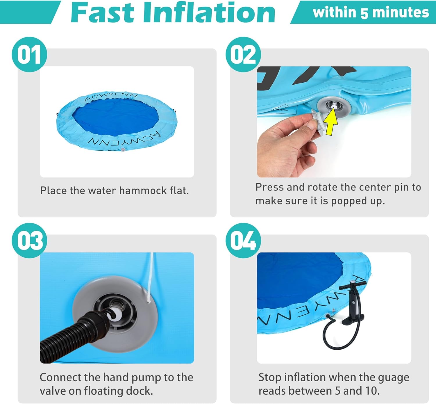 Thumbnail 5 de ACWYENN 6/8/10/12FT Inflatable Water Hammock – Large Round Floating Ring for Lake, Pool & Beach